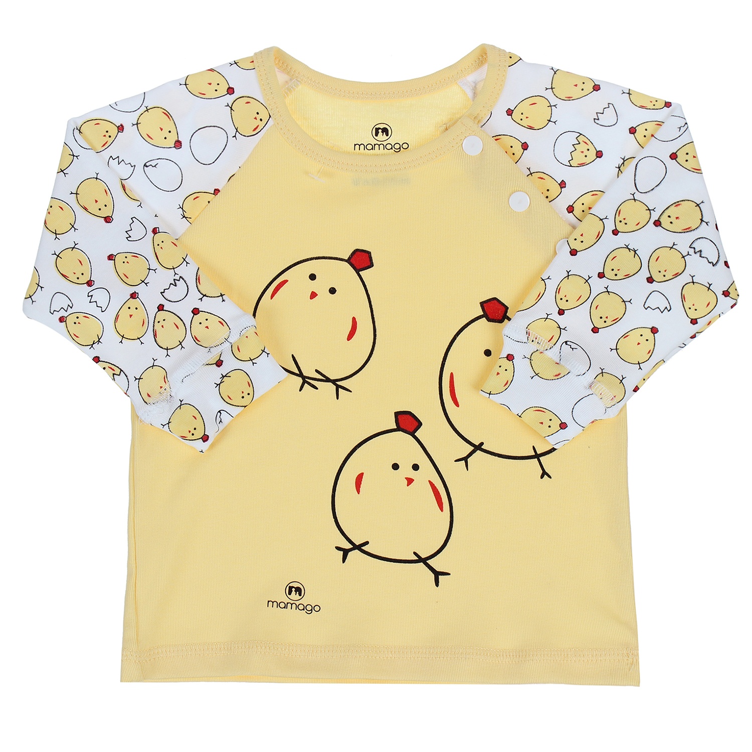 Bộ quần áo sơ sinh cài vai in hình gà con ở tay áo Mamago Vàng hình 1