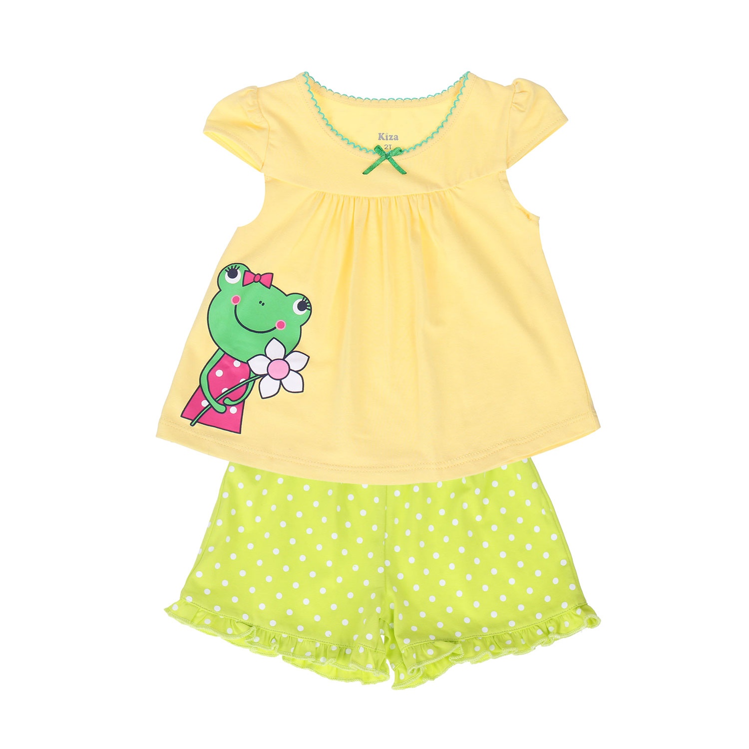 Bộ quần áo tay ngắn bé gái in hình chú ếch Kiza (màu vàng) hình 2