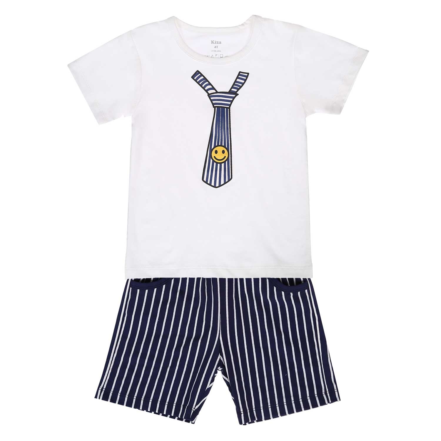 Bộ quần áo tay ngắn in caravat Kiza (Màu trắng) hình 1