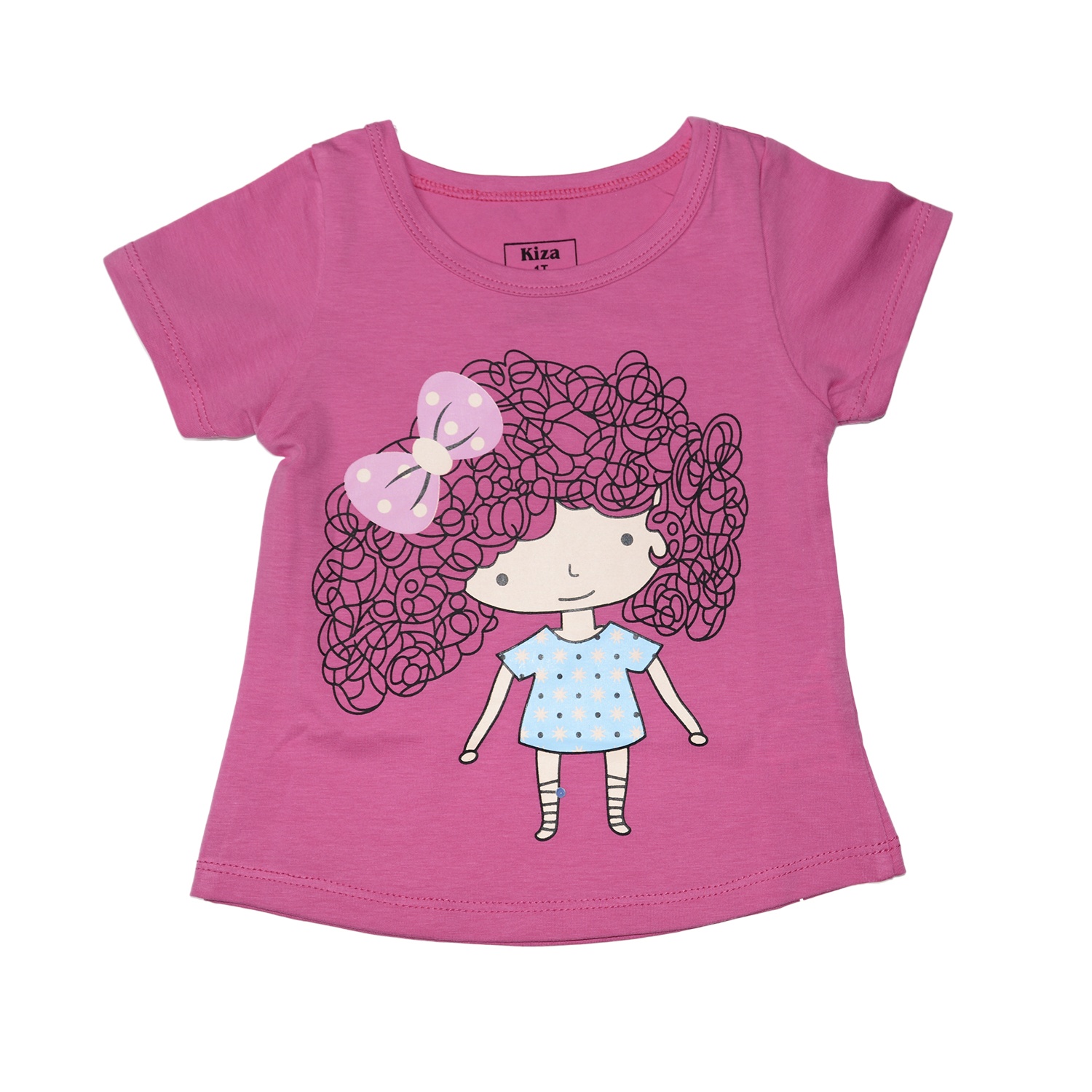 Bộ quần áo tay ngắn Kiza in hình cô bé tóc xù (hồng cánh sen) hình 1