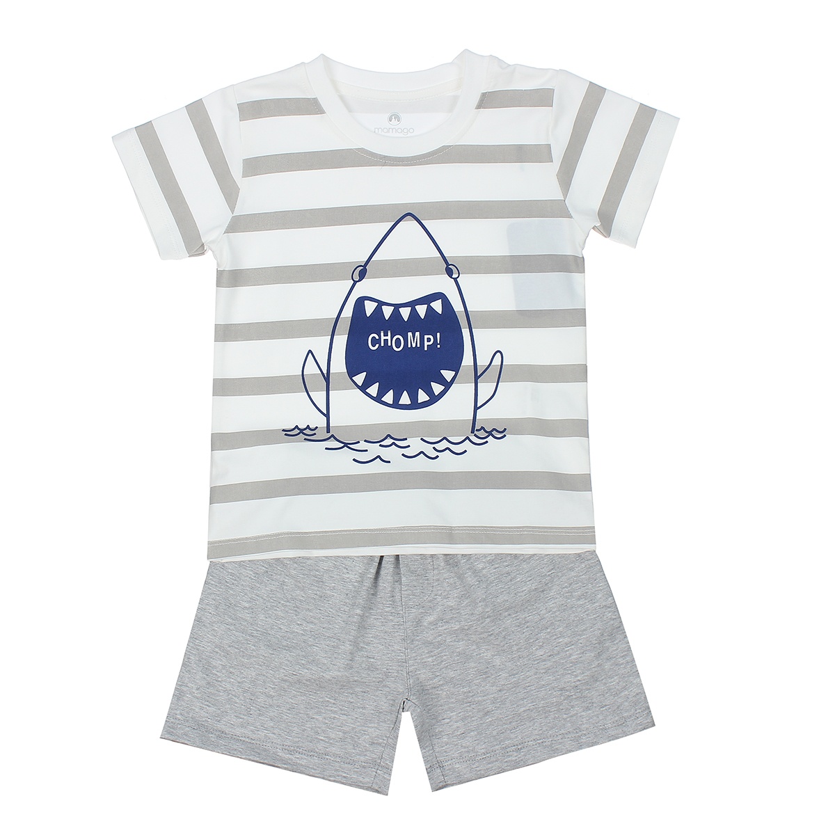 Bộ quần áo thời trang bé trai cộc tay Mamago in Ca Mập Trắng Ghi LN20H 3Y hình 1