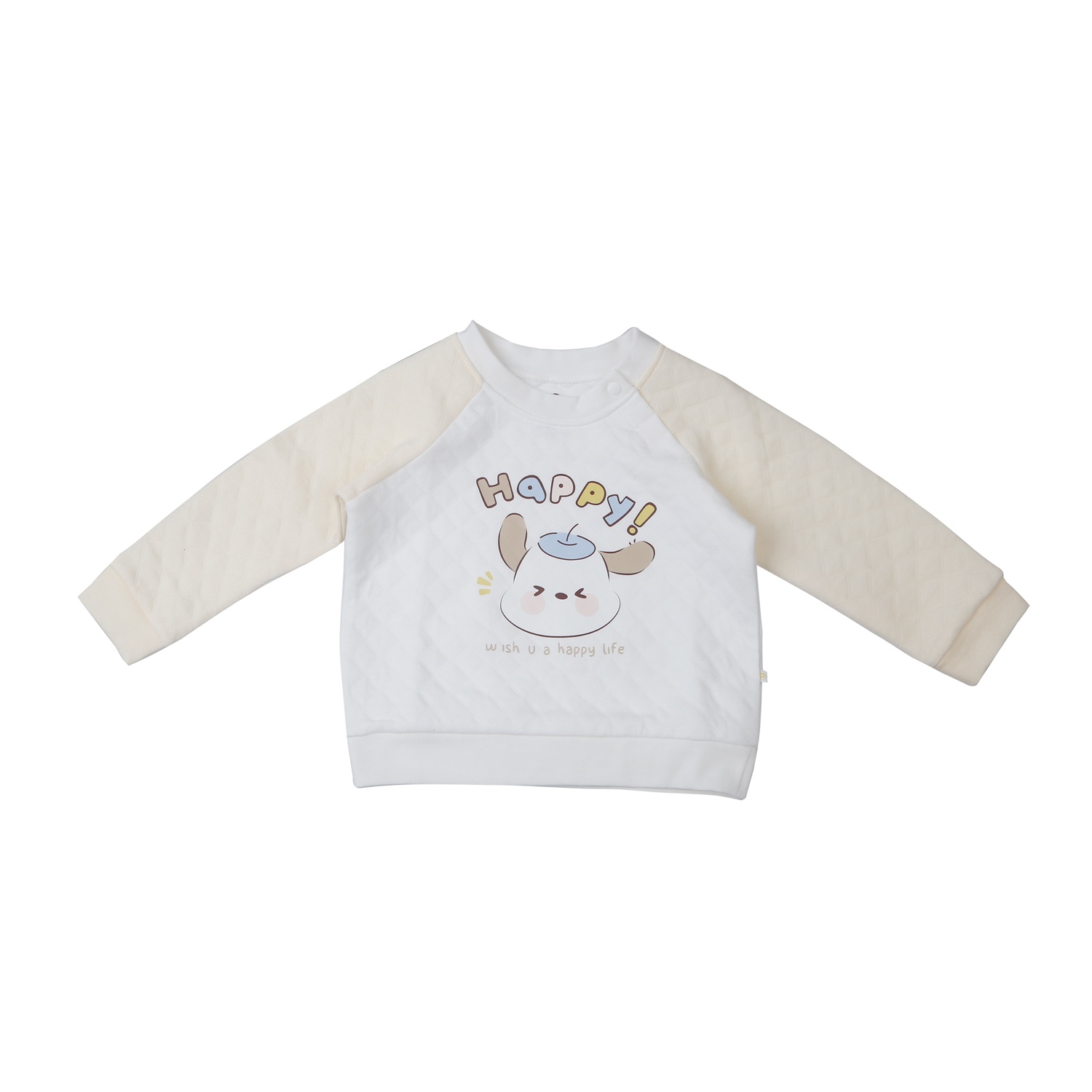 Bộ quần áo trần bông cài vai KidsPlaza M25D (Trắng vàng)