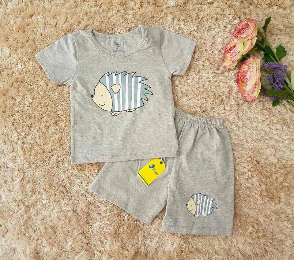 Bộ tay ngắn bé trai Kiza in hình chú nhím xinh xắn (màu ghi) hình 1