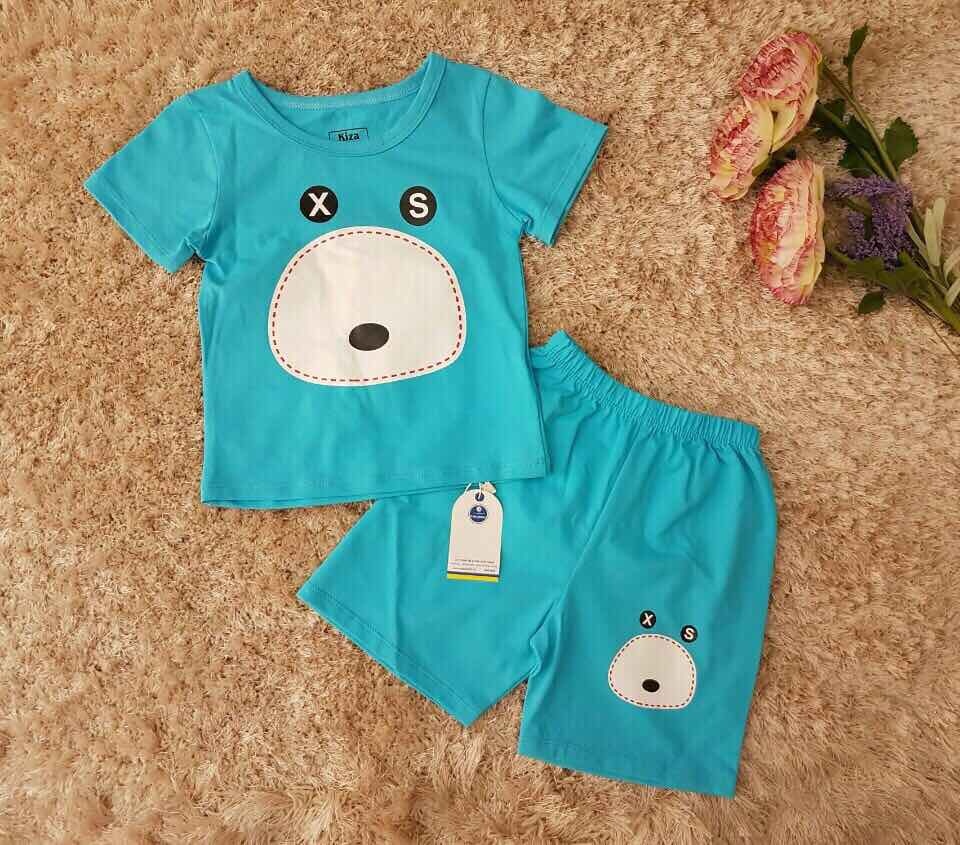Bộ tay ngắn Kiza in mặt chú cún XS ngộ nghĩnh (màu xanh ngọc)  hình 1