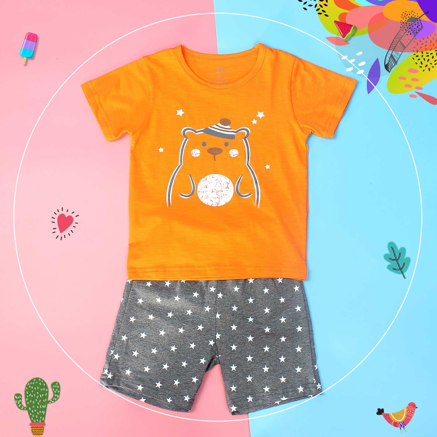 Quần áo ba lỗ bé trai Mamago in hình chú gấu HT19 (cam) Quần áo ba lỗ bé trai Mamago in hình chú gấu HT19 (cam) hình 1