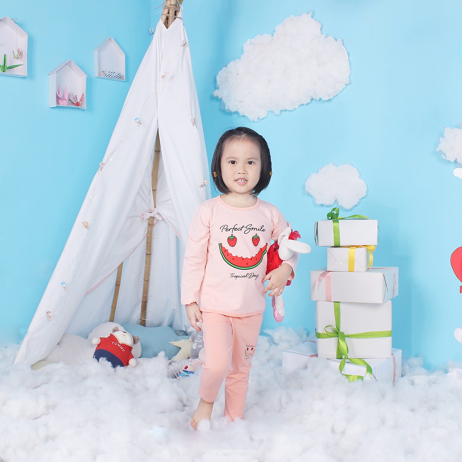 Quần áo dài tay bé gái Mamago in hình miếng dưa hấu LN19T (cam) hình 1