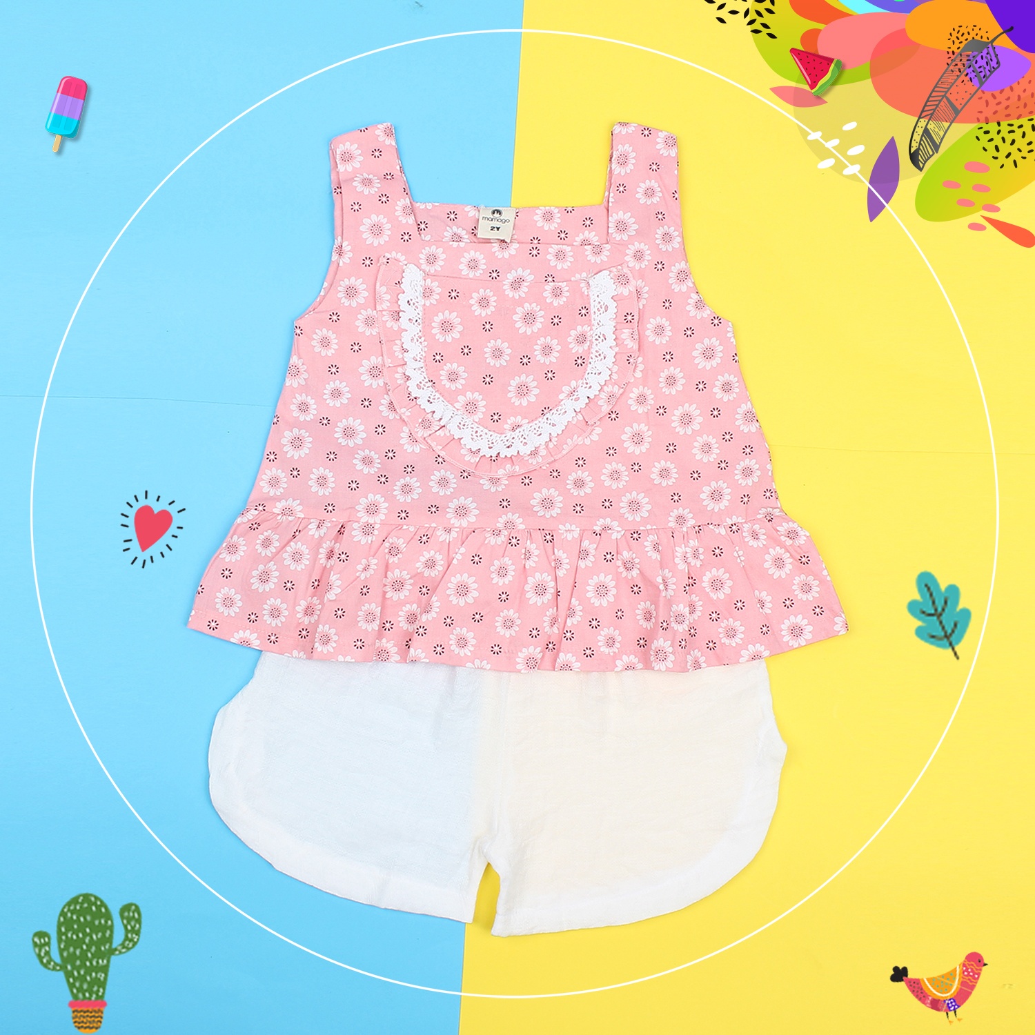 Quần áo thời trang bé gái Mamago thêu túi ngực M19 (Hồng) hình 3