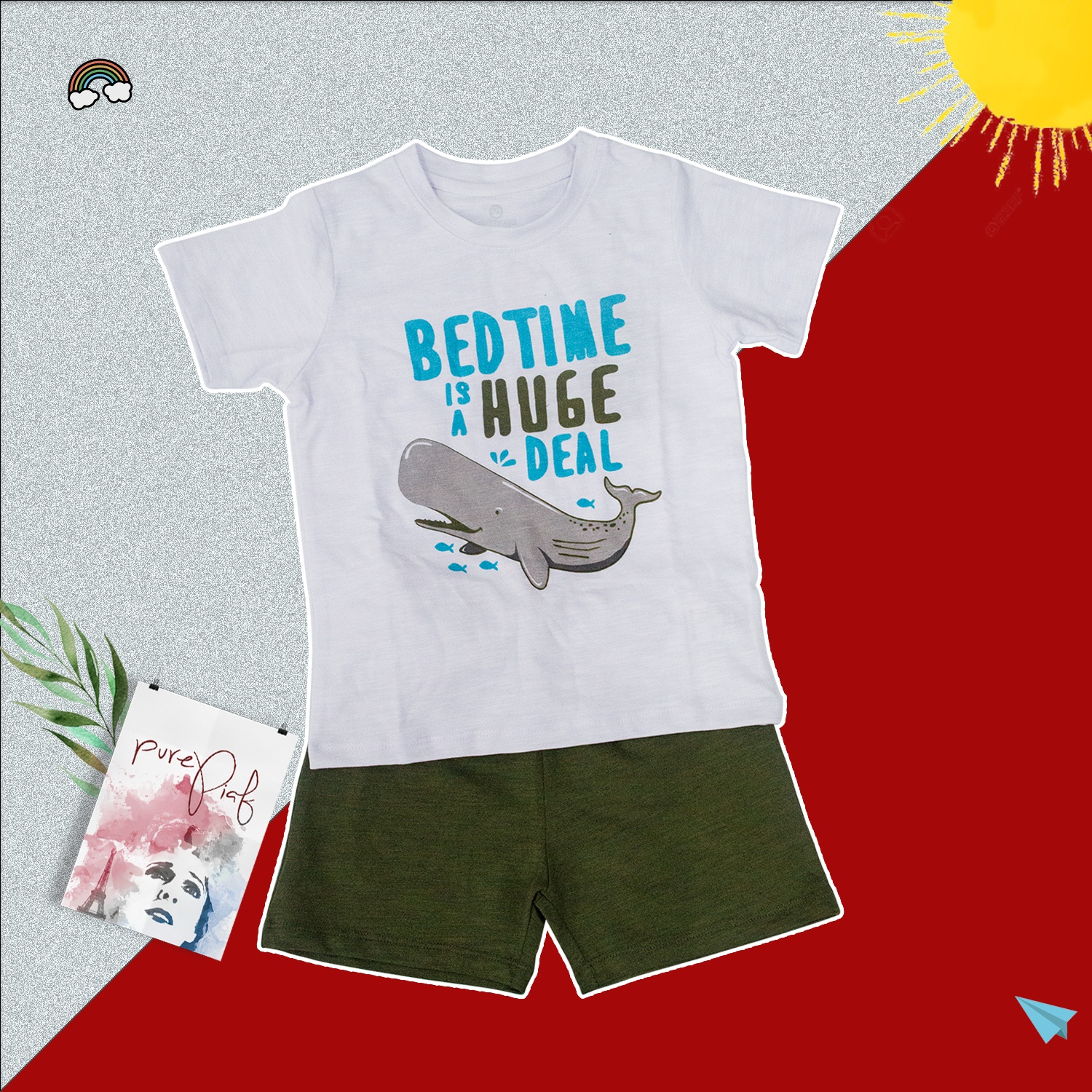 Quần áo thời trang bé trai Mamago cộc tay in hình cá voi LN9.19 (Trắng) hình 1