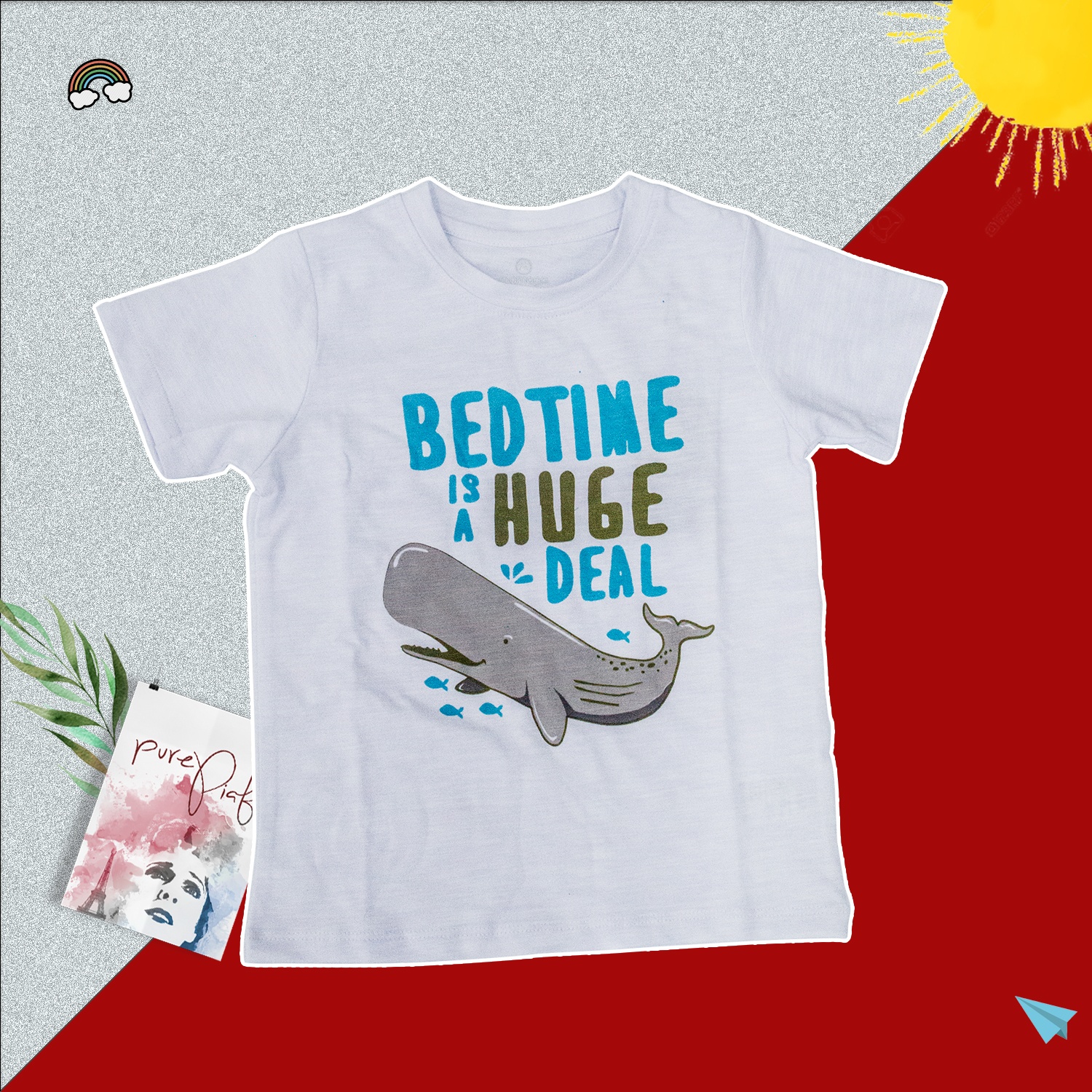 Quần áo thời trang bé trai Mamago cộc tay in hình cá voi LN9.19 (Trắng) hình 2