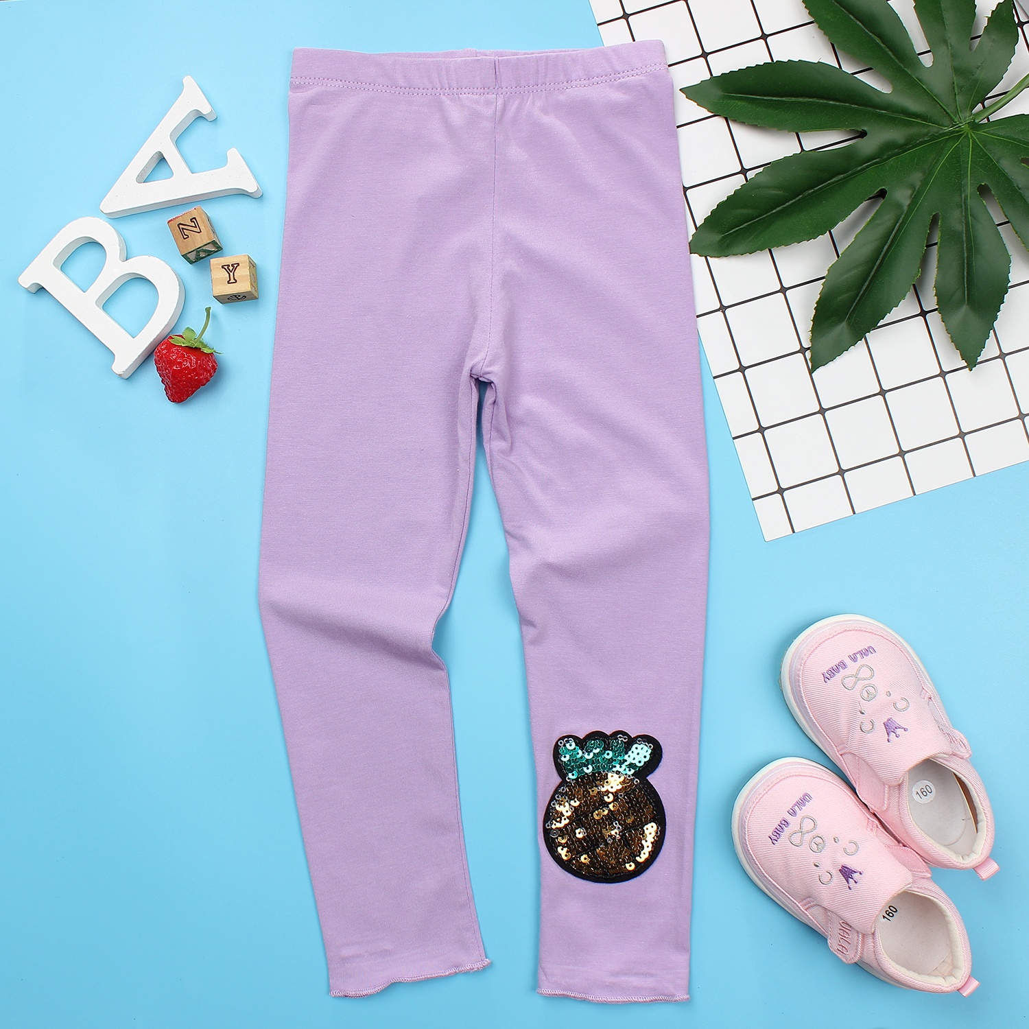 Quần legging dài bé gái in trái dứa Kiza (Tím) hình 1