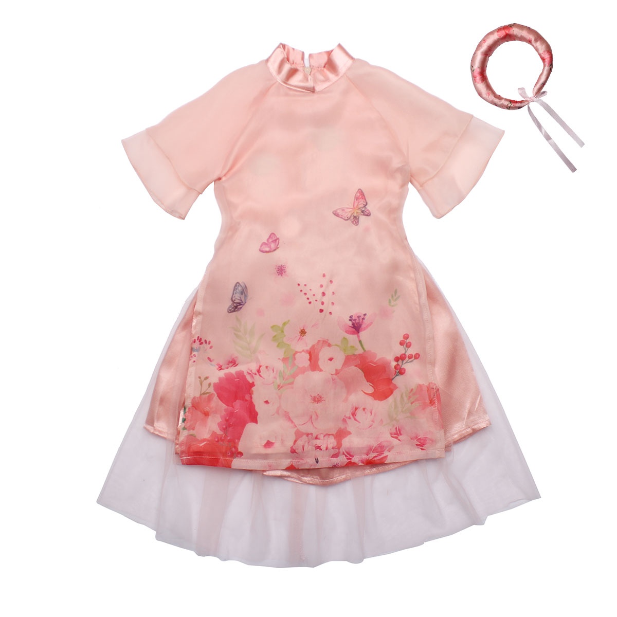 Set áo dài bé gái in hình hoa bướm hồng M19D hình 2