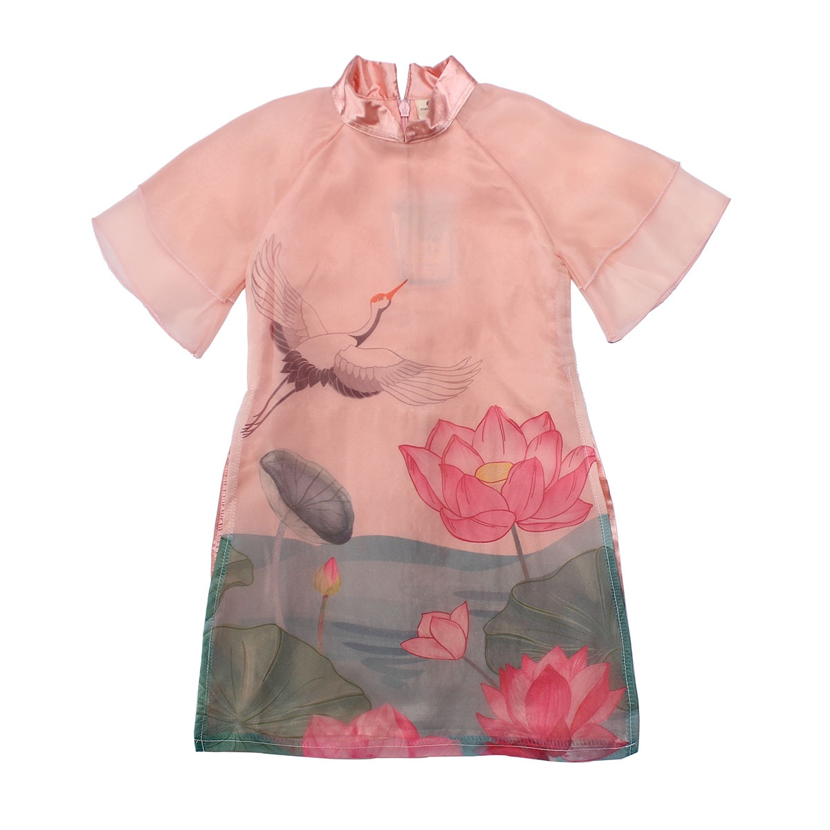 Set áo dài bé gái in hình hoa sen M19D (Hồng)