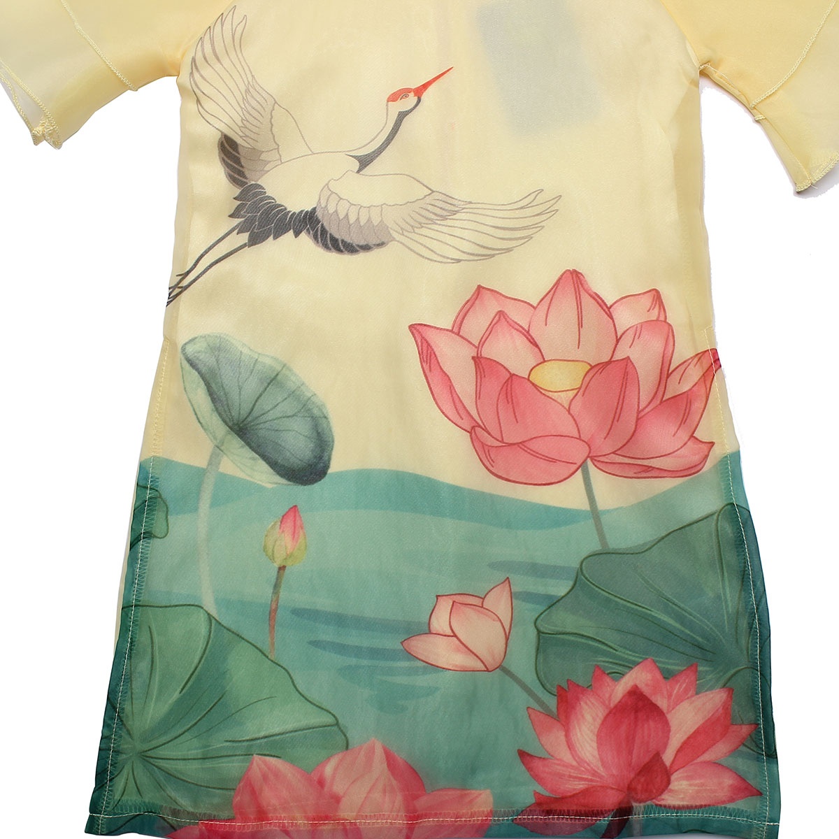 Set áo dài bé gái in hình hoa sen M19D (Vàng) dành cho bé từ 1-6 tuổi