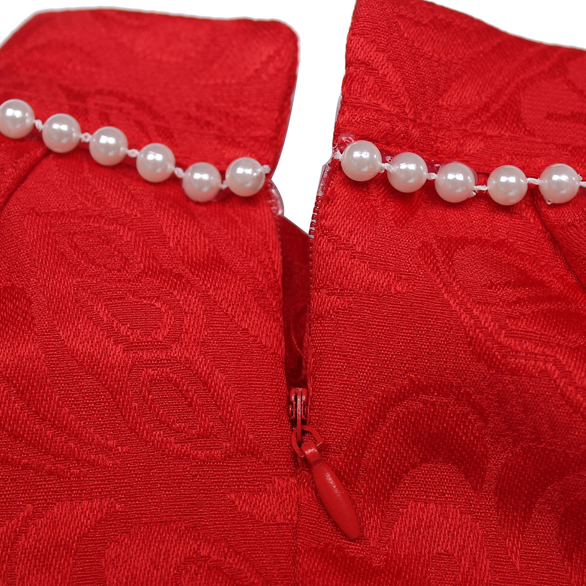 Set áo dài bé gái thêu chim và hoa Mamago M19HN (Đỏ) khóa kéo tiện lợi Set áo dài bé gái thêu chim và hoa Mamago M19HN (Đỏ) hình 3