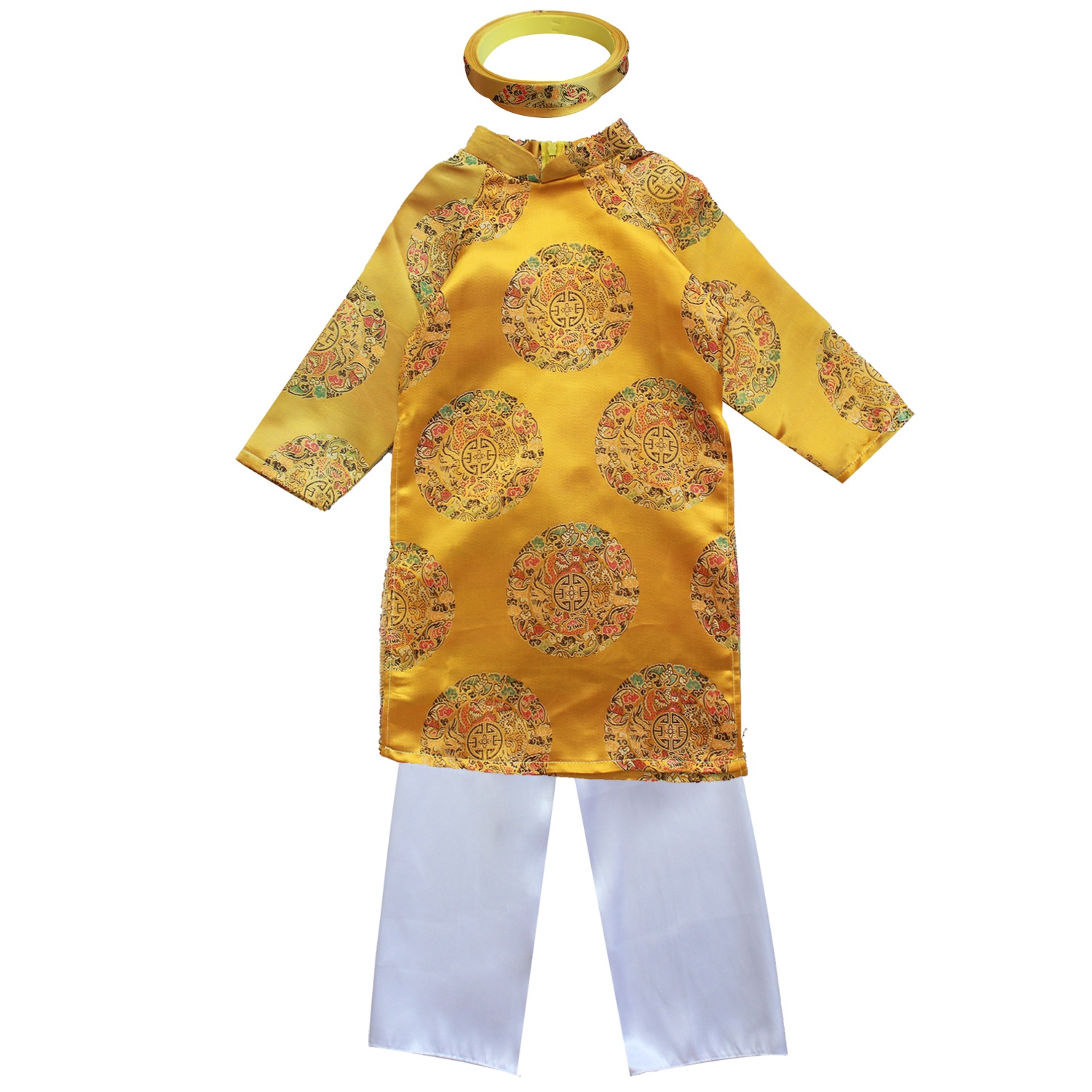 Set áo dài bé trai gấm truyền thống (vàng) hình 1