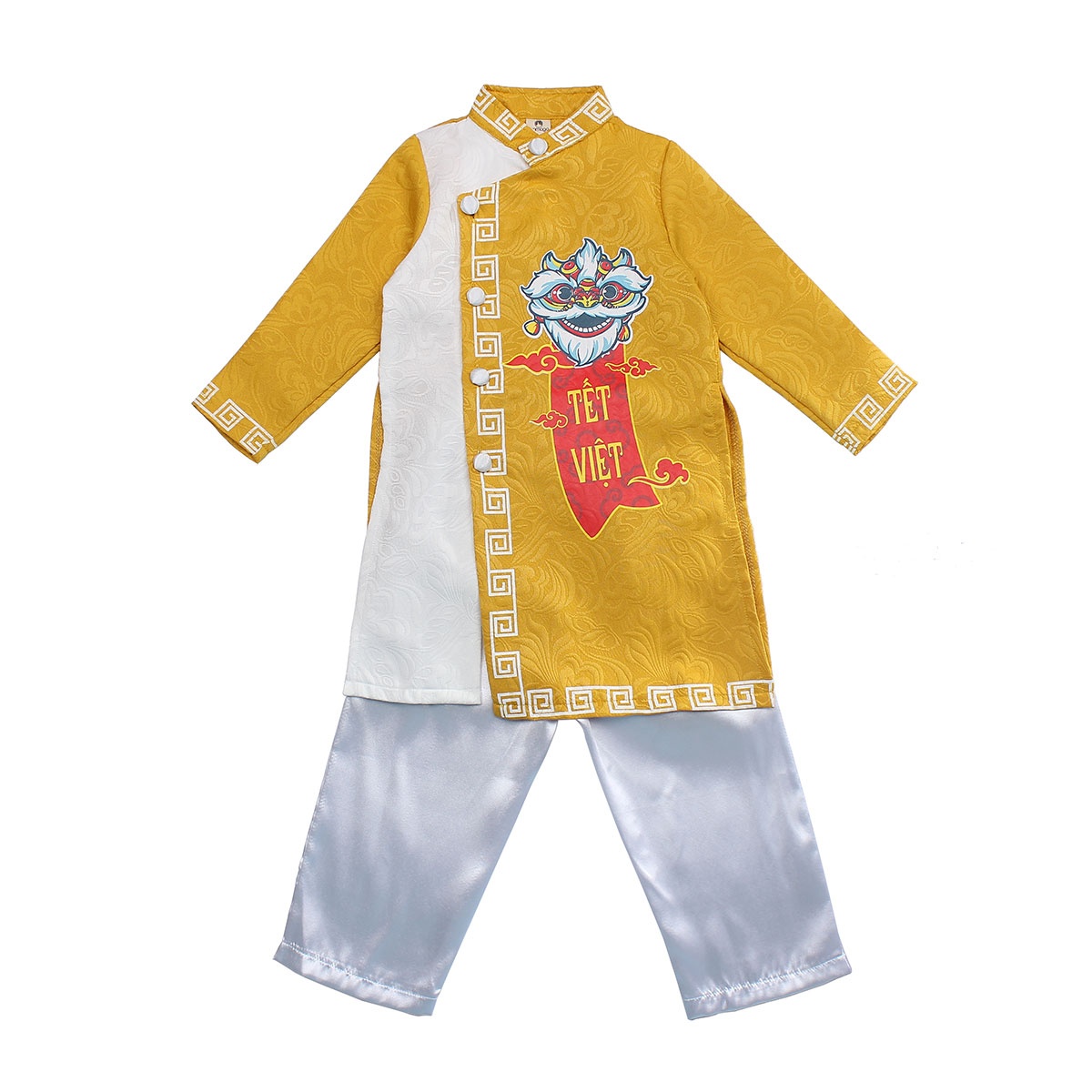 Bộ áo dài bé trai Mamago in tết việt M19HN (Vàng trắng) hình 1