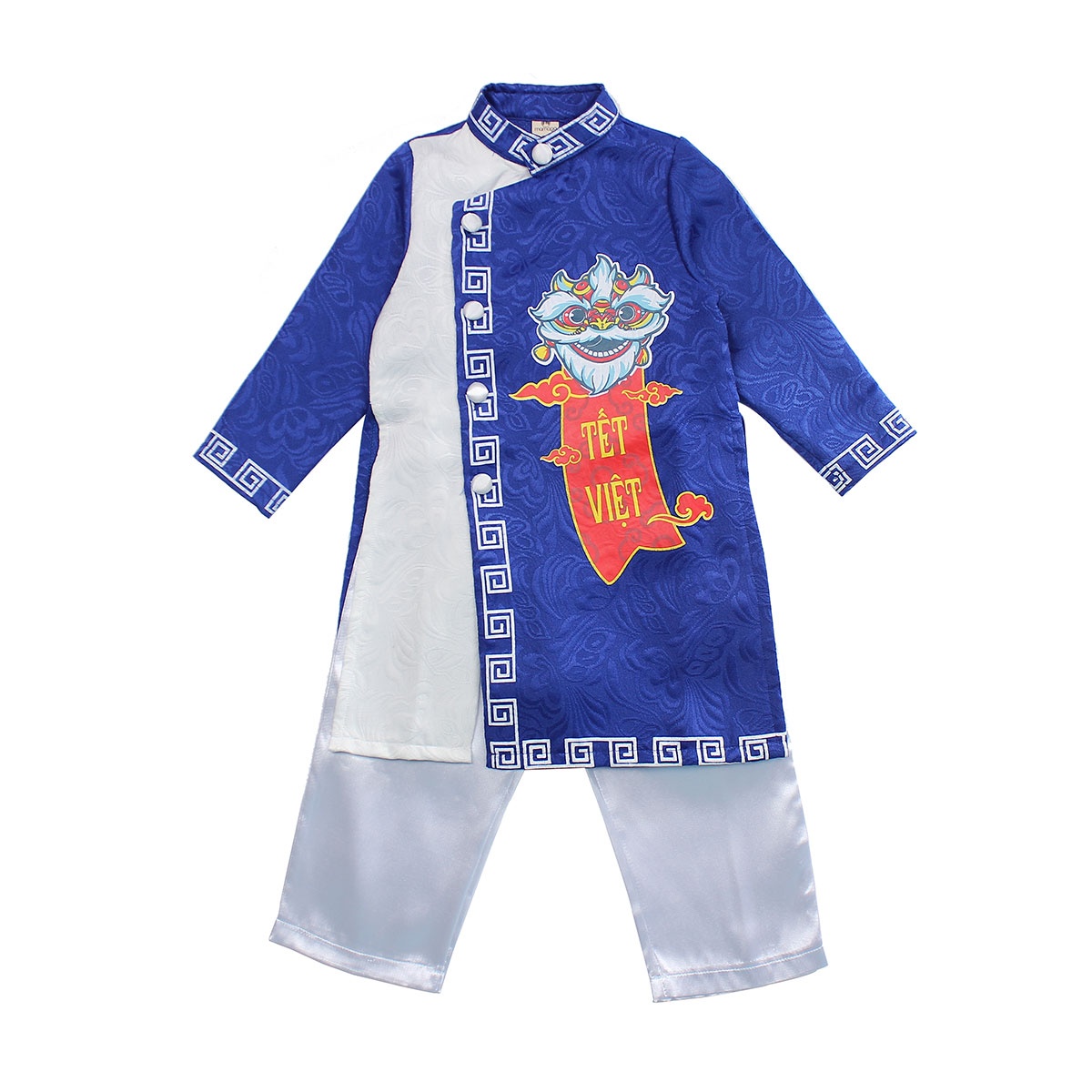 Bộ áo dài bé trai Mamago in tết việt M19HN (Xanh trắng) hình 1