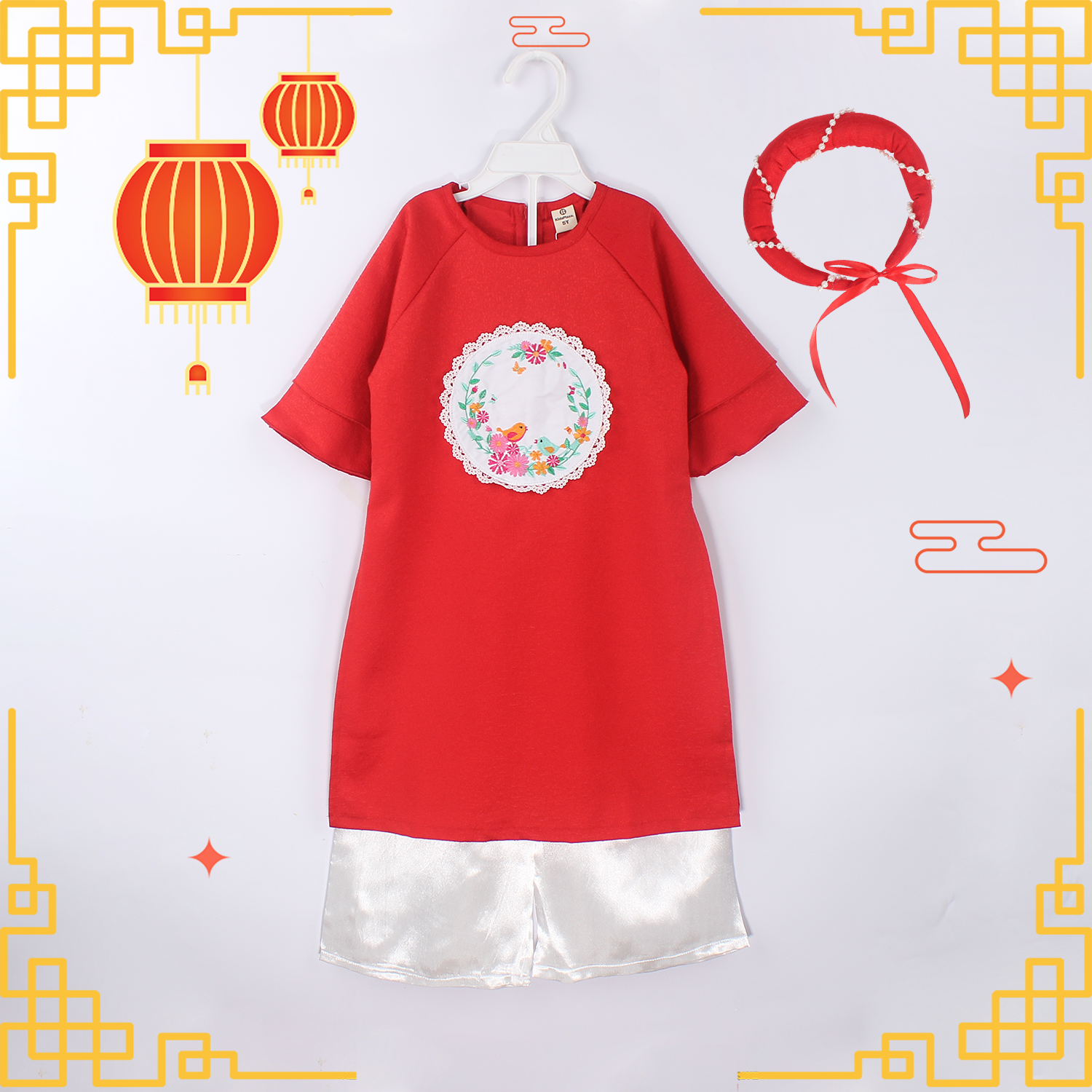 Set áo dài cách tân bé gái KidsPlaza dập hình hoa lá M20D hình 1