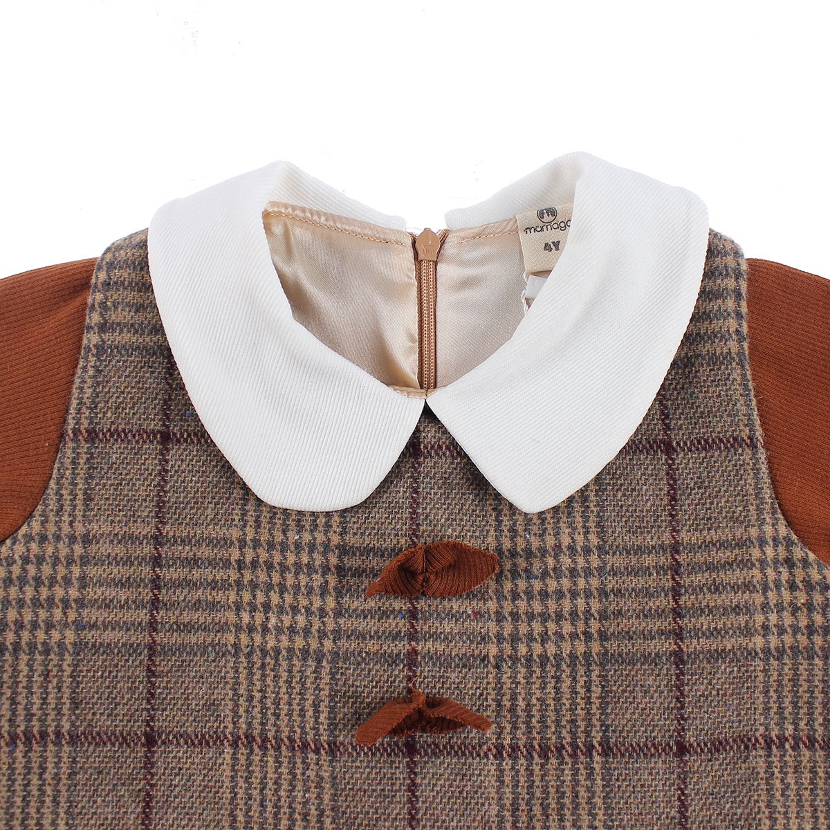 Váy dạ kẻ cho bé gái karo tay len cổ sen Mamago M19D (Nâu) hình 2