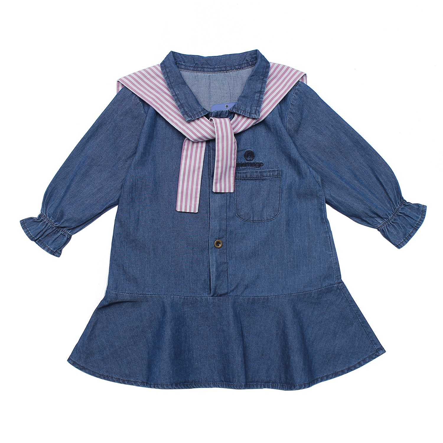 Váy Jean bé gái Mamago phối cổ kẻ sọc LN19T hình 3