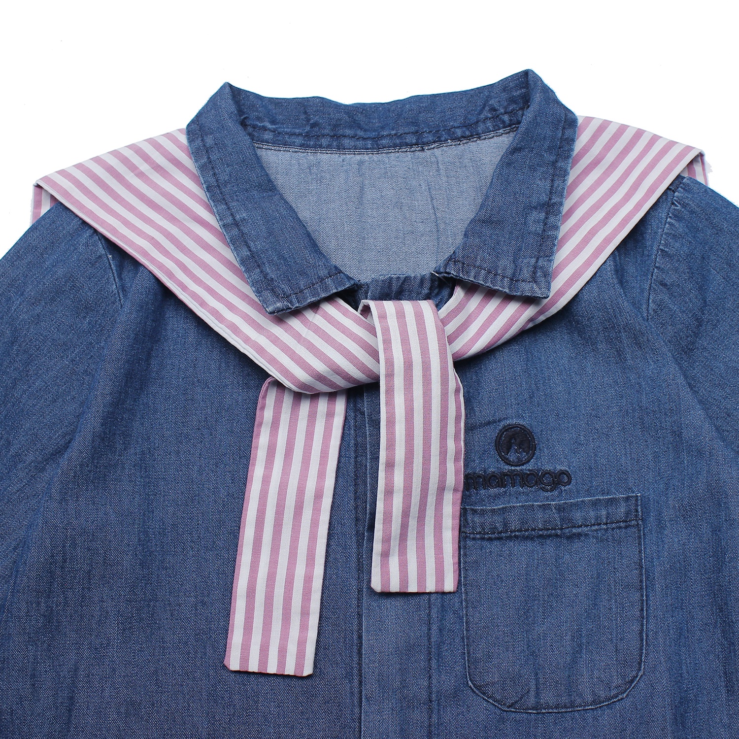 Váy Jean bé gái Mamago phối cổ kẻ sọc LN19T hình 2