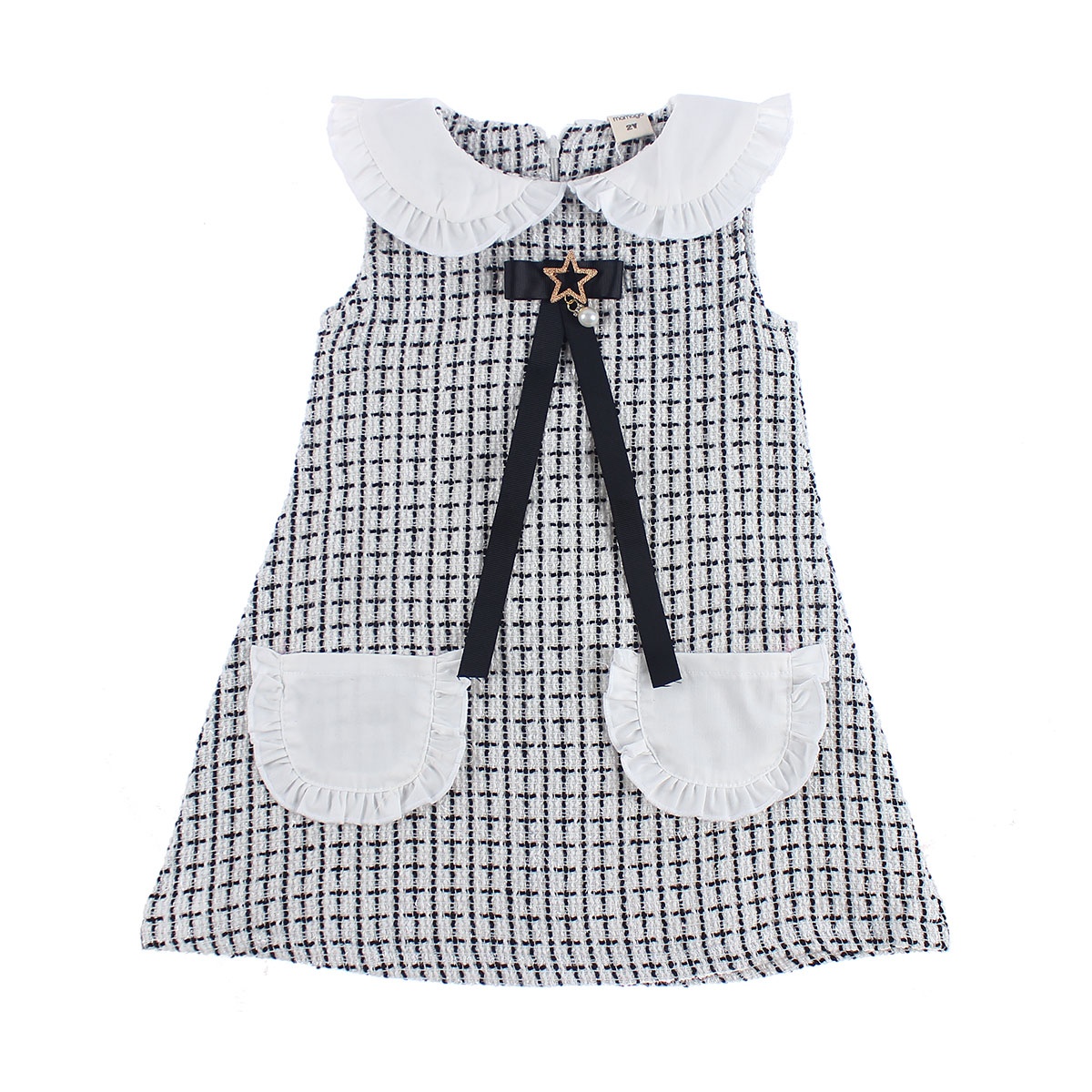 Váy dạ kẻ cho bé gái cổ bèo Mamago M19D (Trắng Đen) hình 1