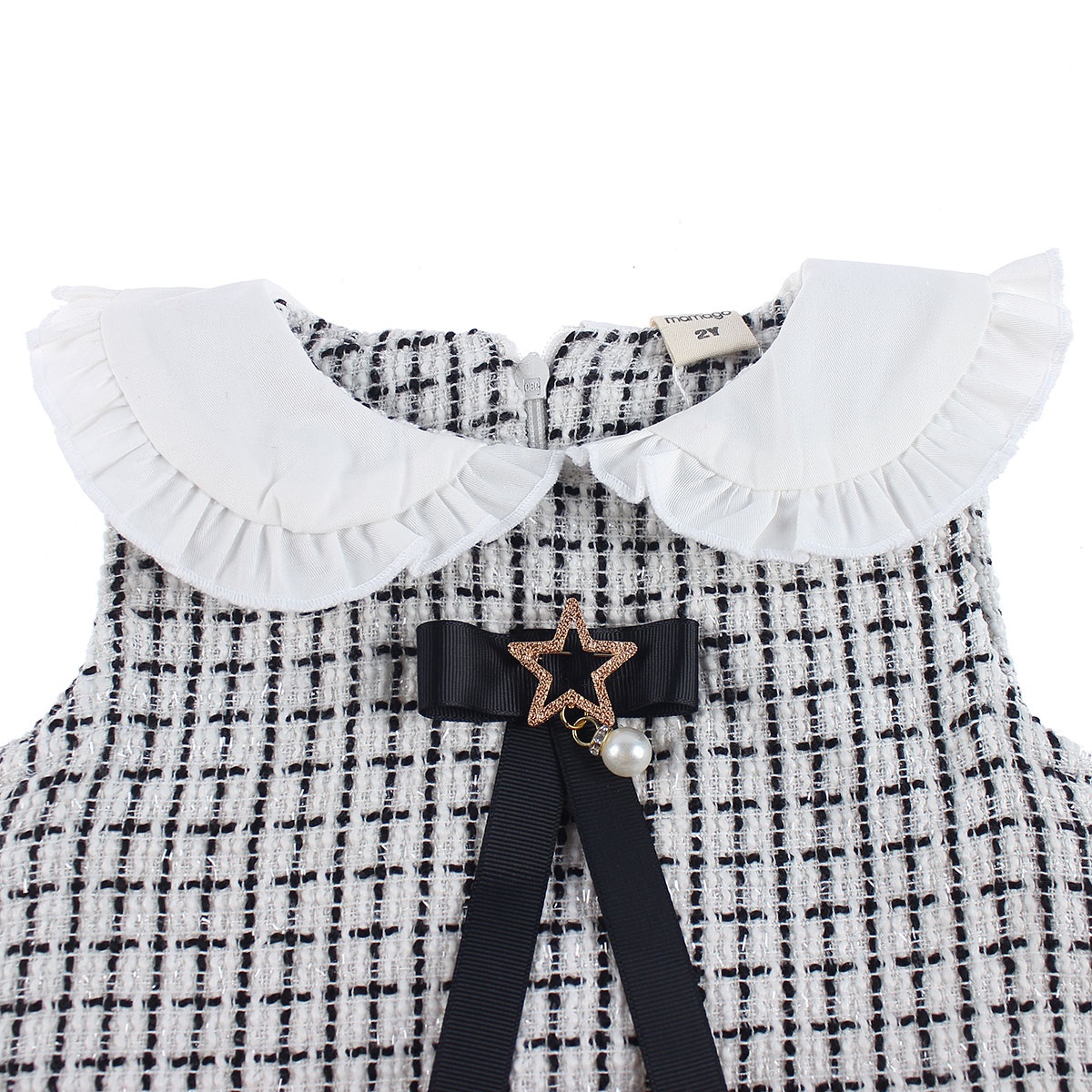 Váy dạ kẻ cho bé gái cổ bèo Mamago M19D (Trắng Đen) hình 2