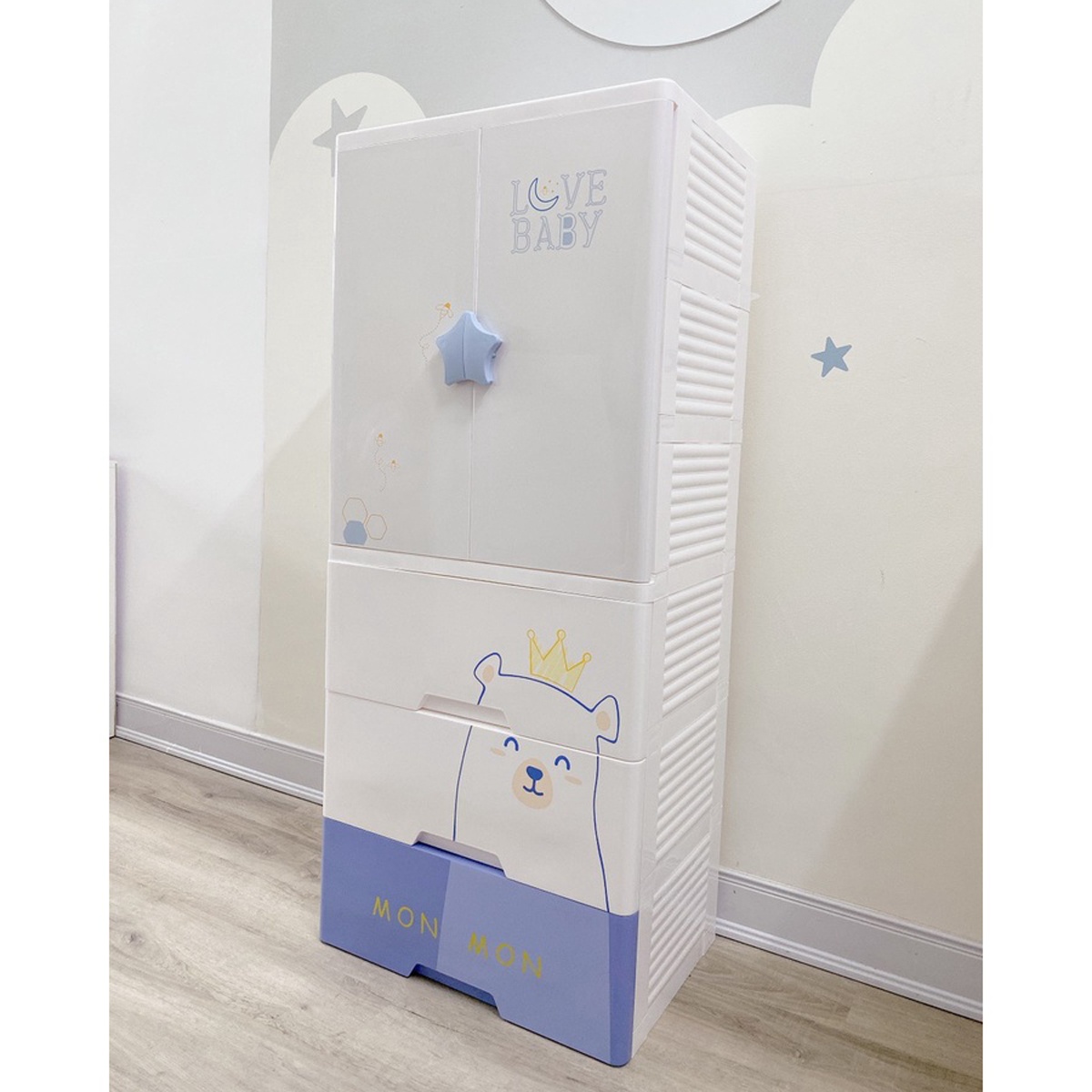 Tủ nhựa 4 tầng Mon Mon hoạ tiết gấu xanh hình 1