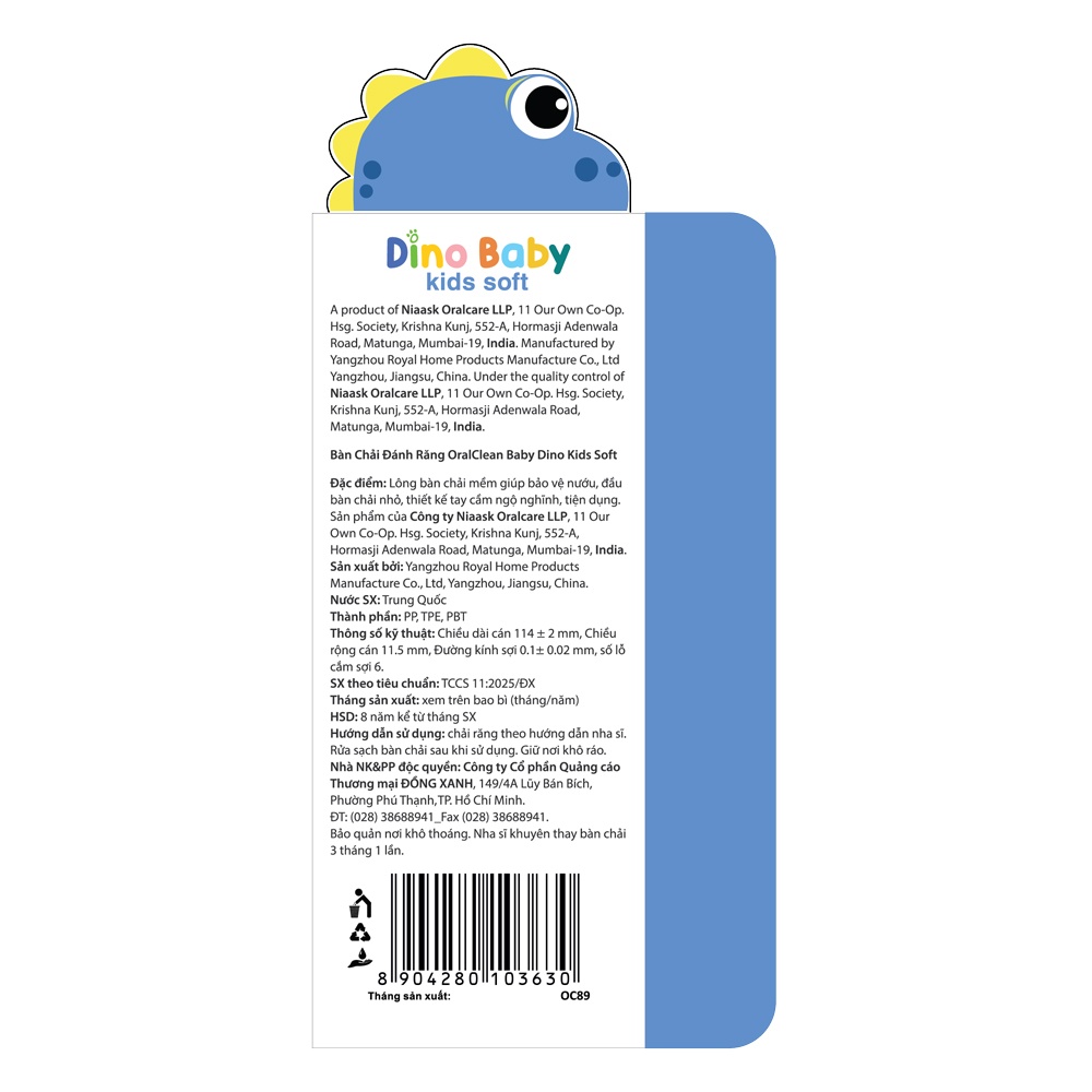 Bàn chải đánh răng OralClean Dino Baby Soft 6M+ (Màu ngẫu nhiên) hình 2