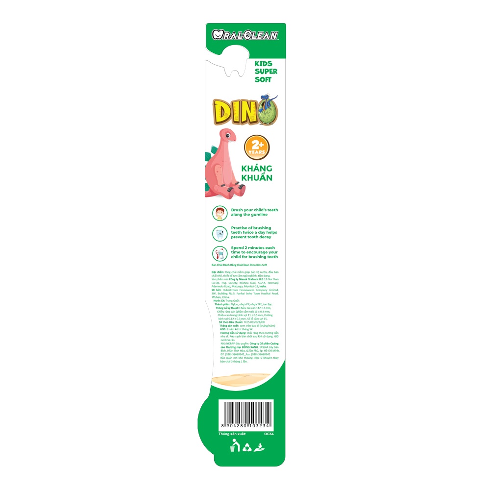 Bàn chải đánh răng OralClean Dino Kids Soft 2Y+ (Màu ngẫu nhiên) hình 2