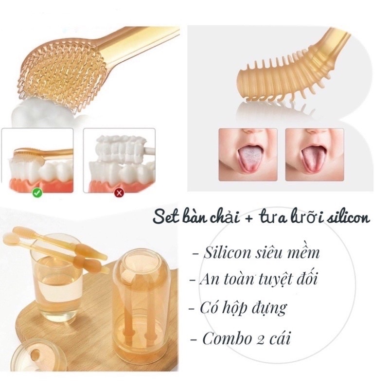 Bộ bàn chải rơ lưỡi silicone siêu mềm AC chính hãng