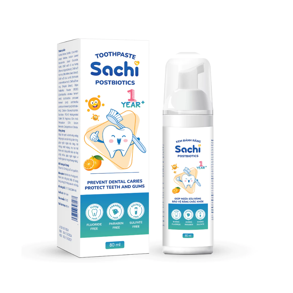 Bọt đánh răng Sachi hương cam 80ml cho bé 1Y+ hình 1