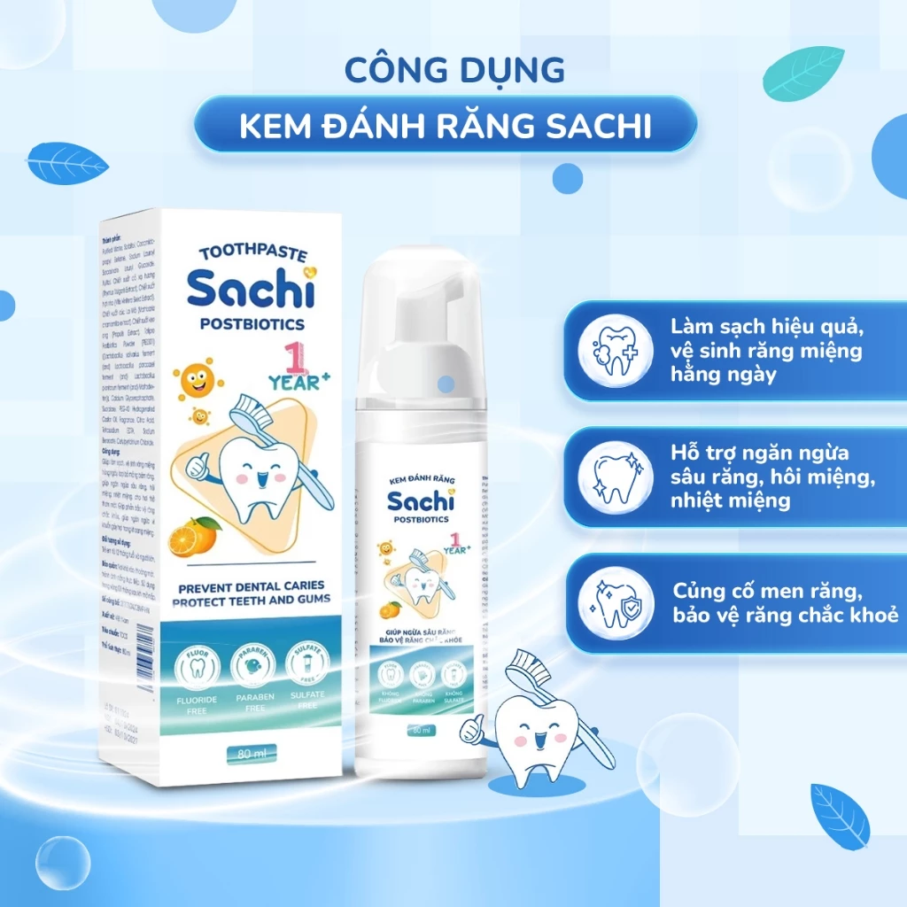 Bọt đánh răng Sachi hương cam 80ml cho bé 1Y+ hình 2