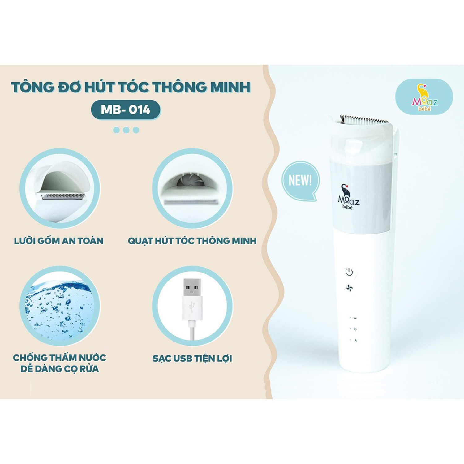 Tông đơ cắt tóc cho bé Moaz BéBé MB-014 hình 7