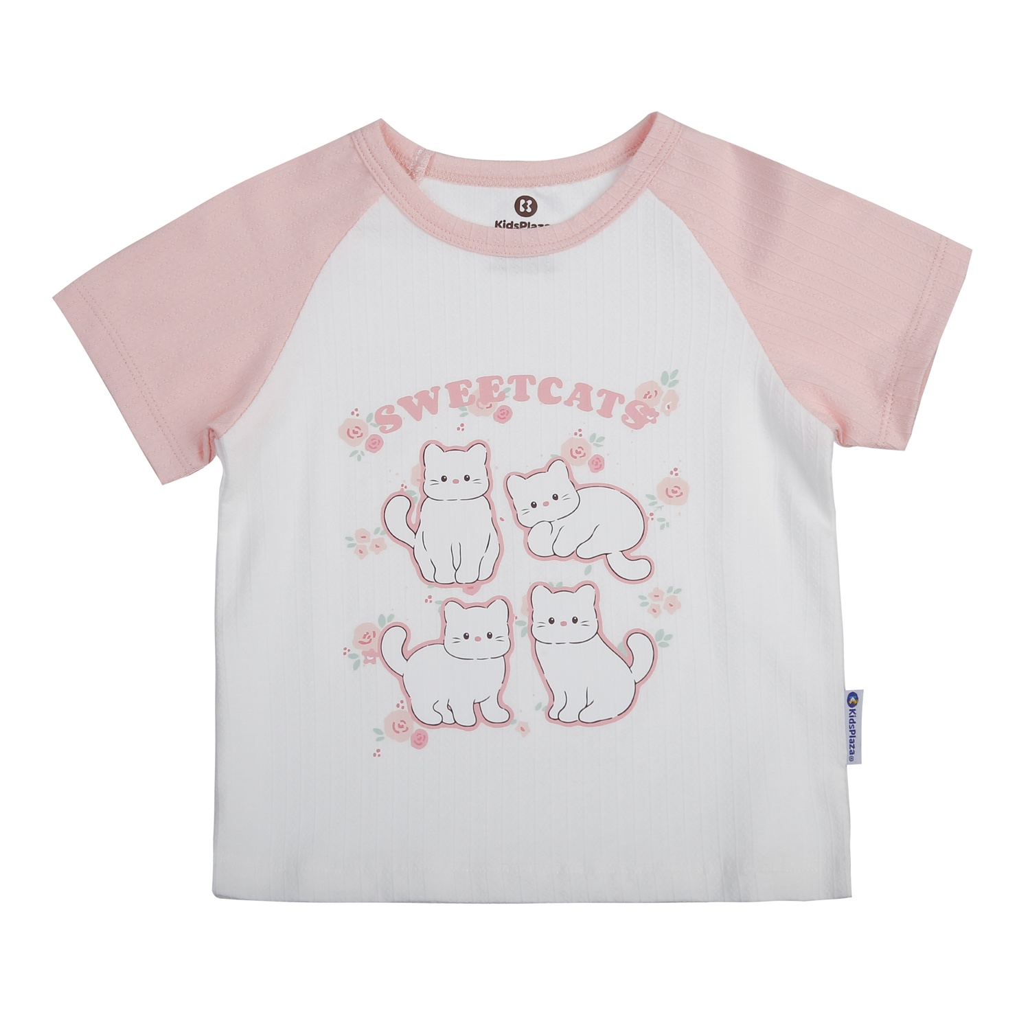 Bộ cộc bé gái KidsPlaza rayon in mèo M25H (Trắng Hồng)
