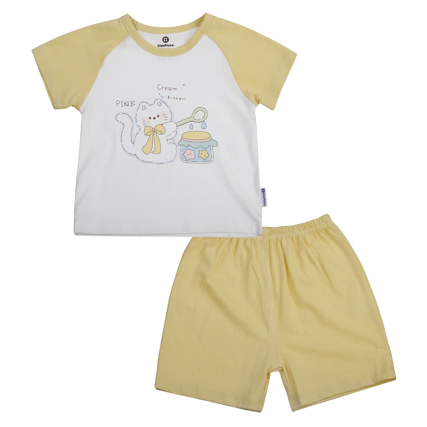 Bộ cộc bé gái KidsPlaza rayon in mèo M25H (Vàng) hình 1