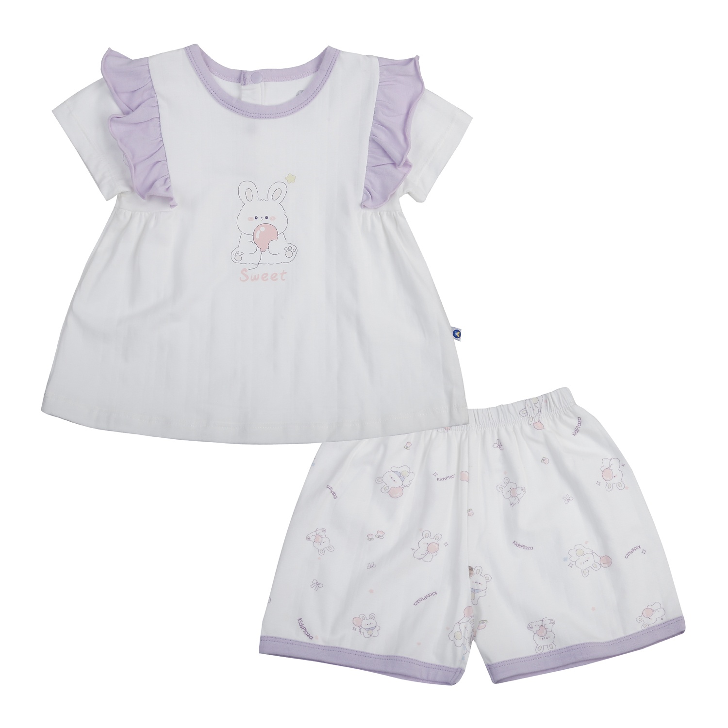 Bộ cộc bé gái KidsPlaza tay bèo thỏ HN25H ( Trắng Tím) 
