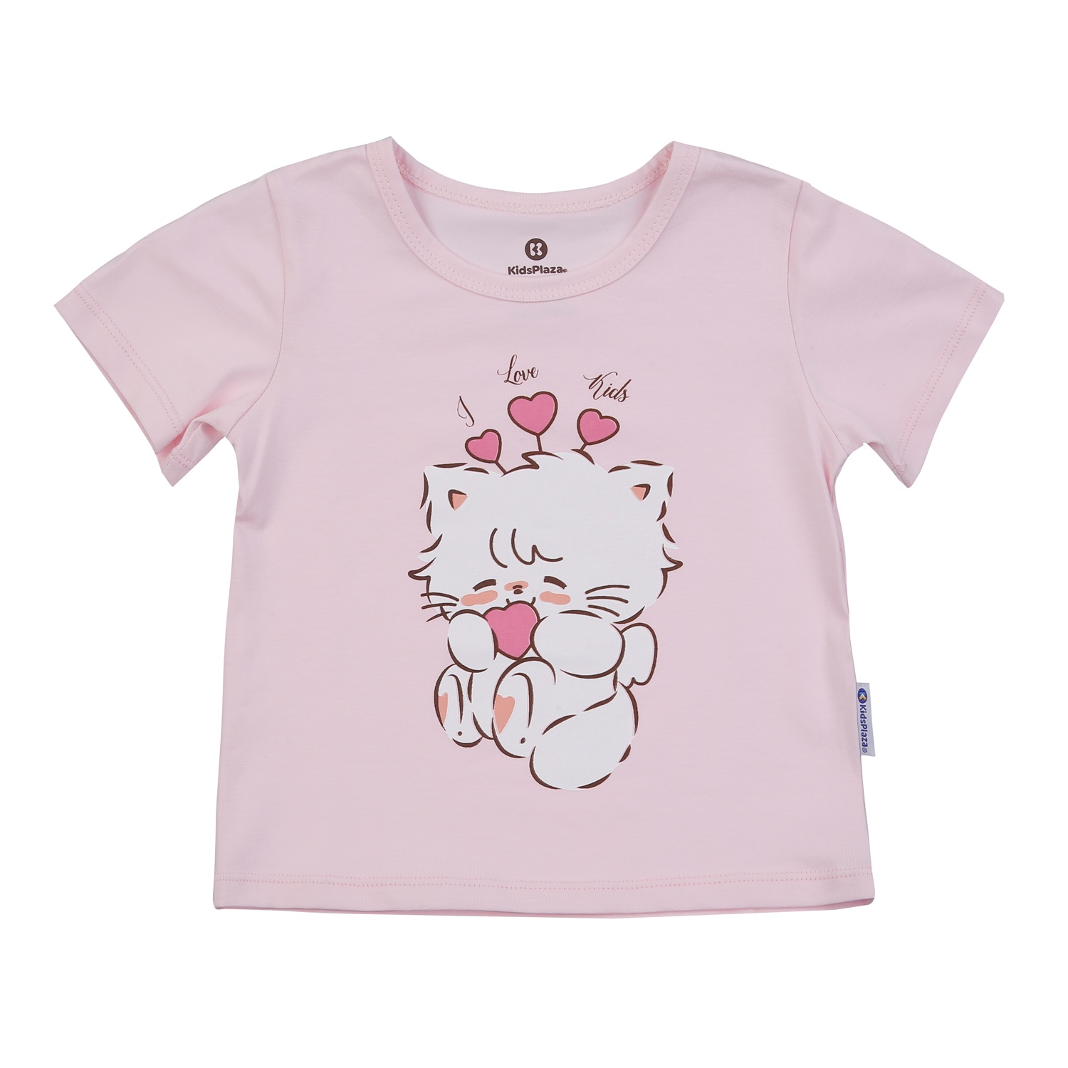 Bộ quần áo cộc tay bé gái KidsPlaza in hình mèo M25H (Hồng)