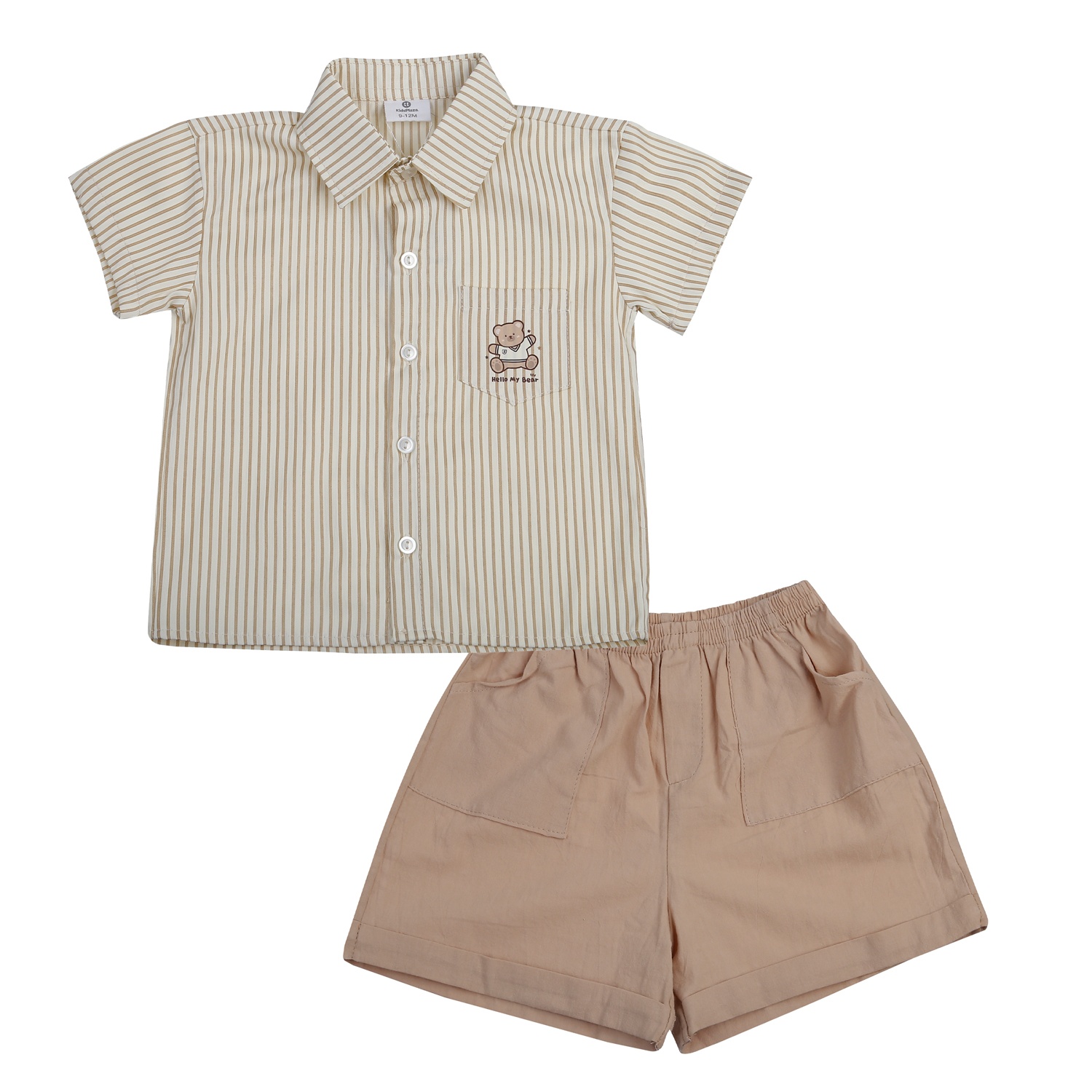 Bộ cộc bé trai KidsPlaza kẻ nâu M25H