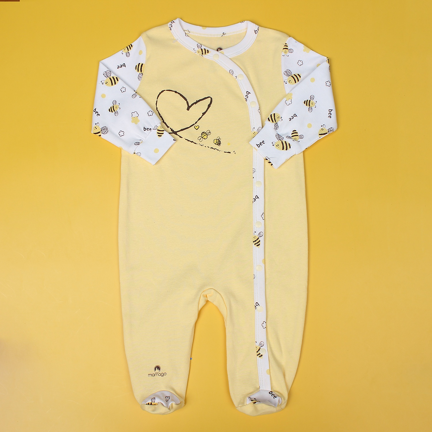 Bộ body sơ sinh dài tay Mamago NĐ19 in hình chú ong (Vàng) hình 2