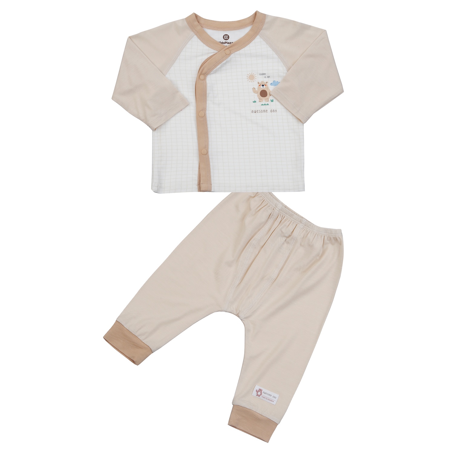 Bộ quần áo bé trai dài tay KidsPlaza in hình Gấu M25H (Be)