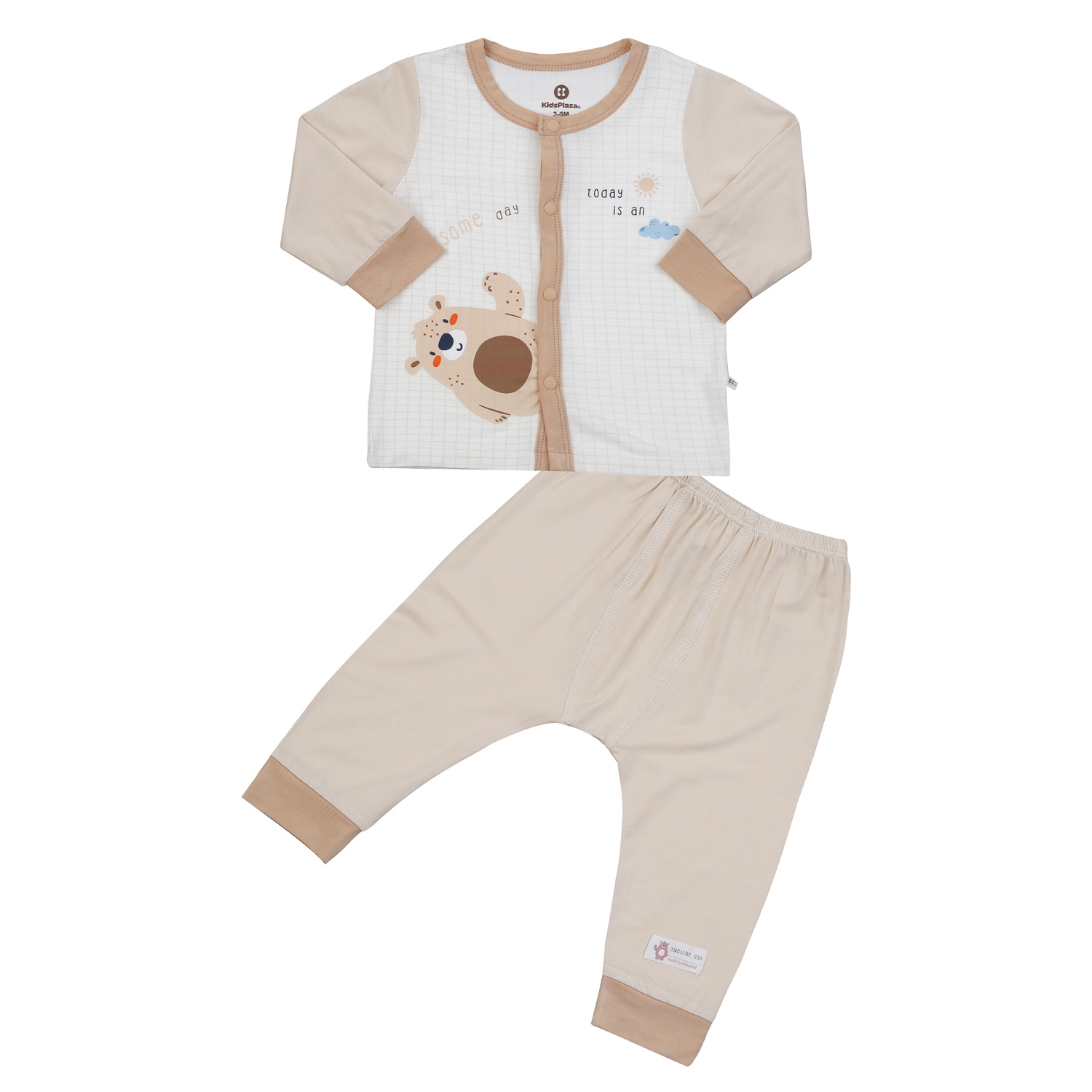 Bộ quần áo dài tay KidsPlaza in gấu M25H (Trắng be) hình 1