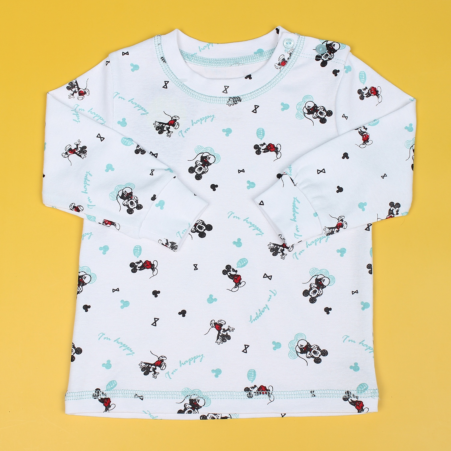 Bộ sơ sinh cài vai in tay hình chuột Mickey Mamago NĐ19 (Xanh) hình 2