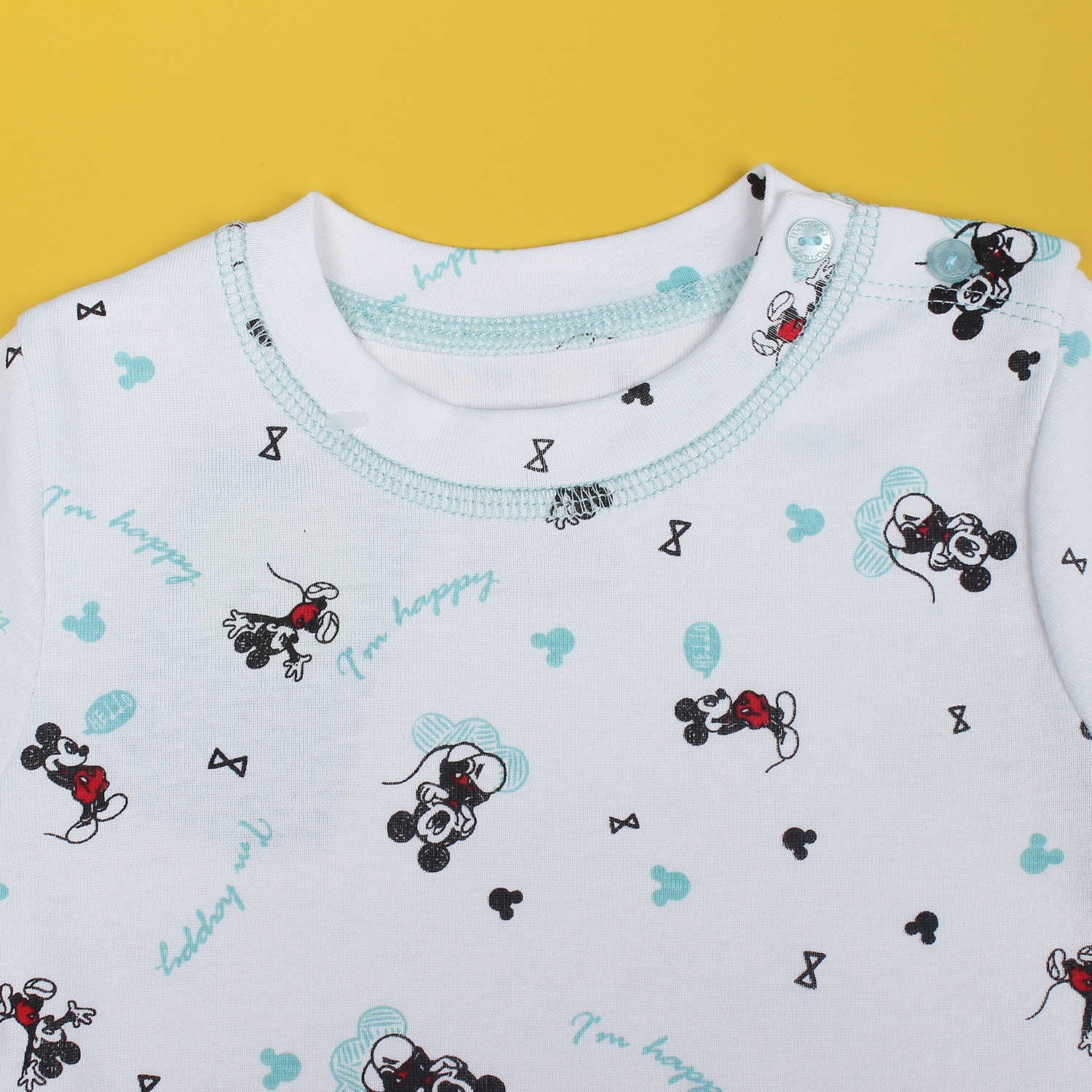 Bộ sơ sinh cài vai in tay hình chuột Mickey Mamago NĐ19 (Xanh) hình 4