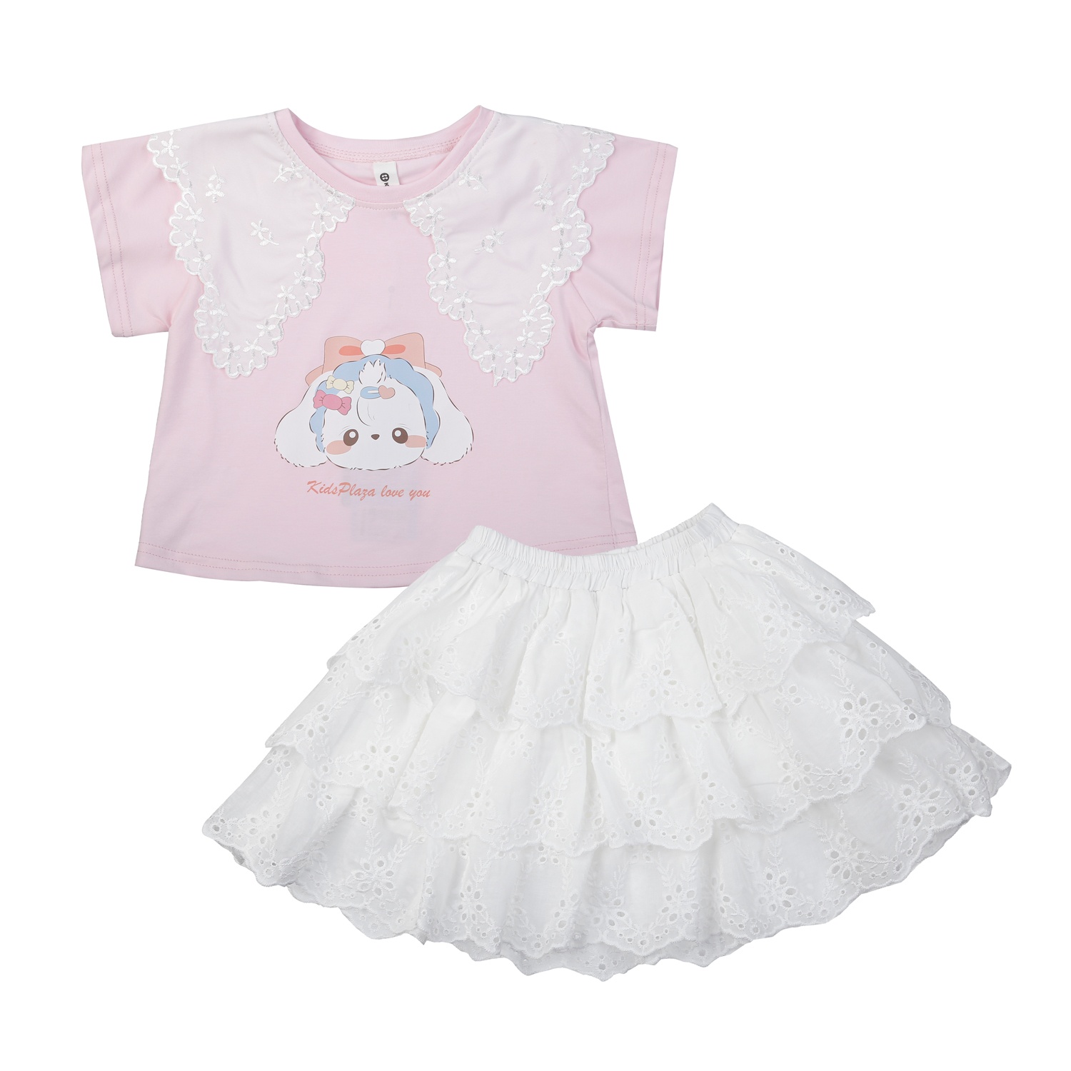 Set váy bé gái KidsPlaza cổ ren AT25H (Hồng Trắng) 