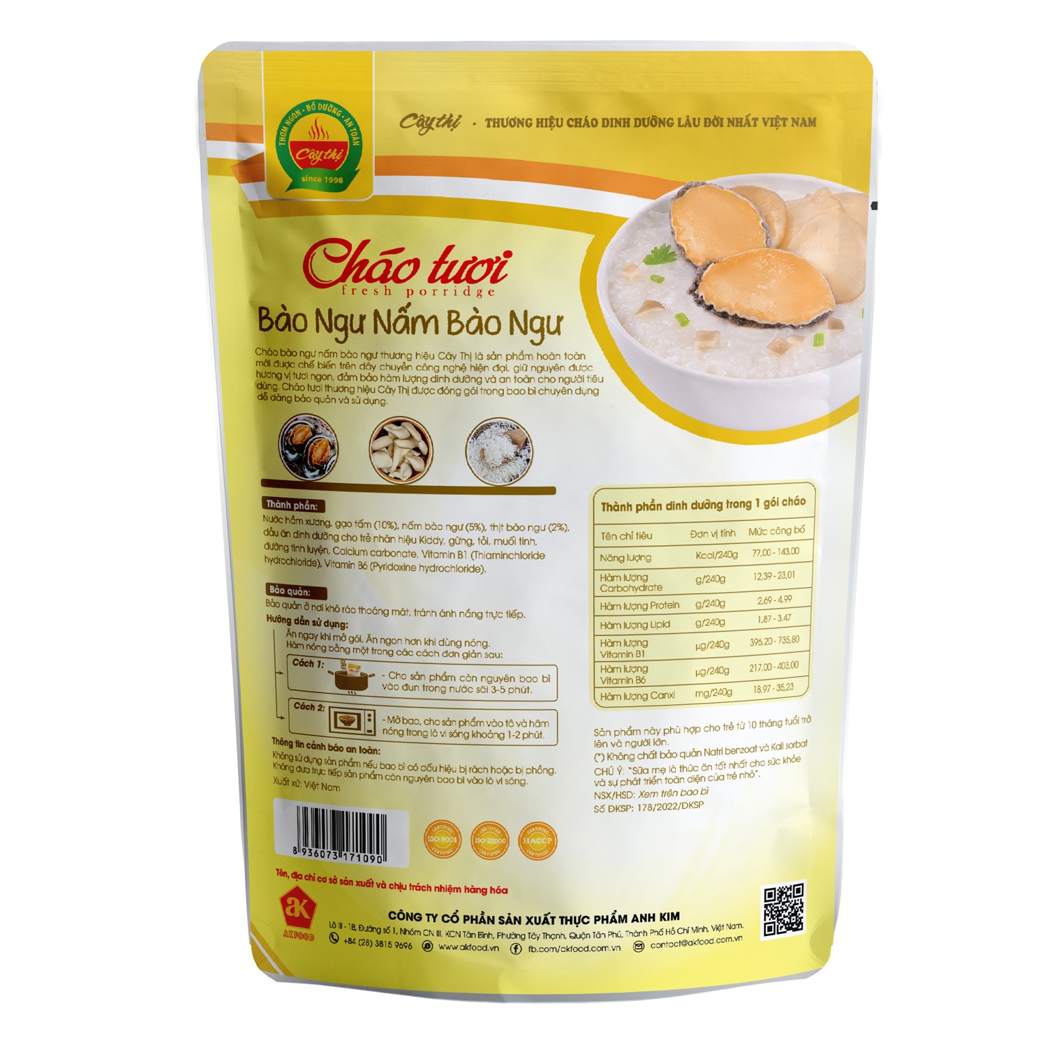 Cháo tươi bào ngư nấm bào ngư Cây Thị cho bé 10M+ (240g) hình 2