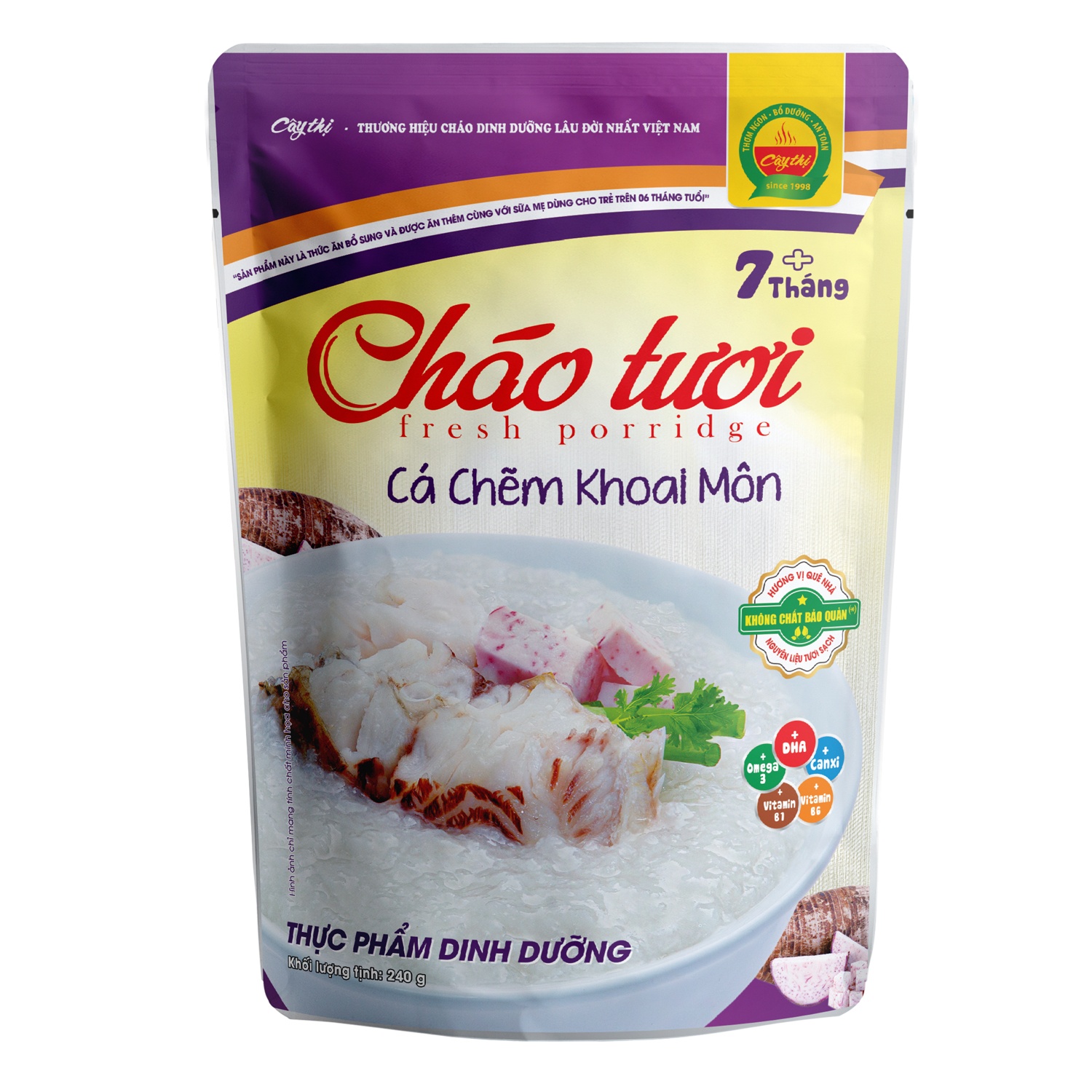 Cháo tươi cá chẽm khoai môn Cây Thị cho bé 7M+ (260g)