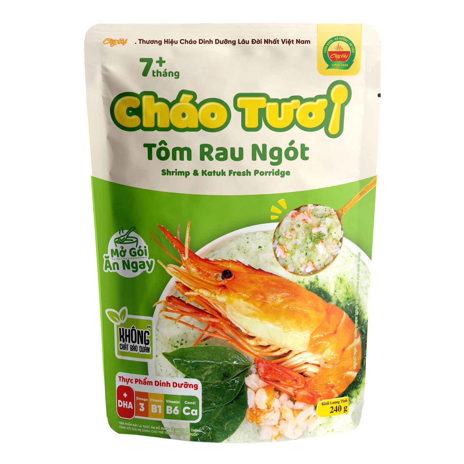 Cháo tươi tôm rau ngót Cây Thị cho bé 7M+ (240g) hình 1