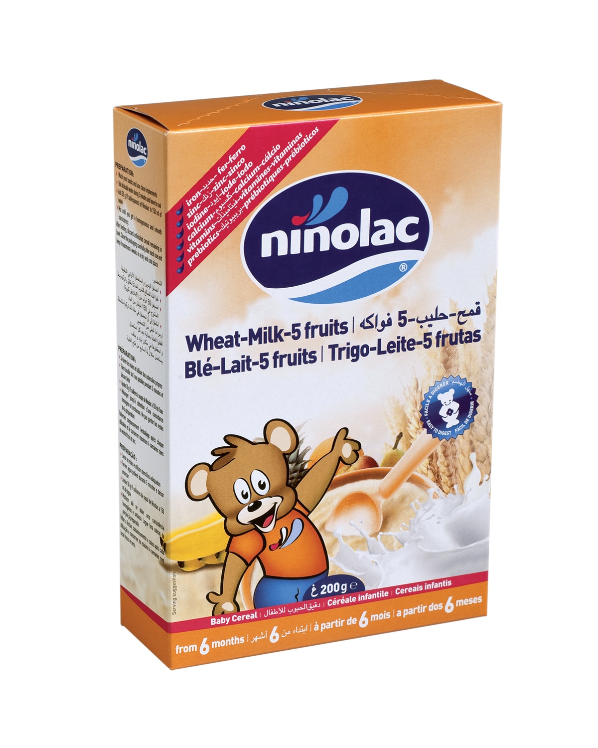 Bột ăn dặm Ninolac Wheat Milk 5 Fruits hộp 200gr Bột ăn dặm Ninolac Wheat Milk 5 Fruits hộp 200gr hình 1